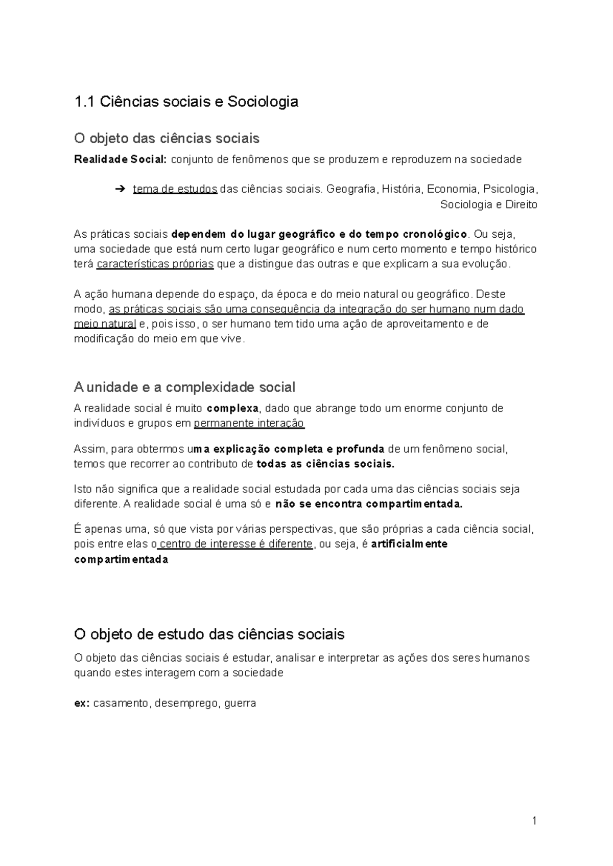 Resumo de Sociologia - Ciências Sociais e Realidade Social - Studocu