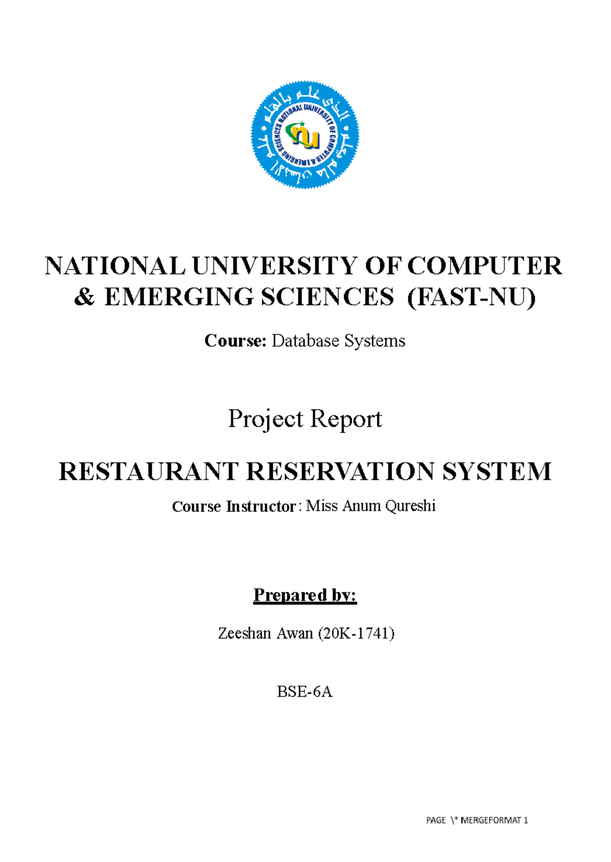 DB Project Report - Database on hotel reservation system - NATIONAL ...