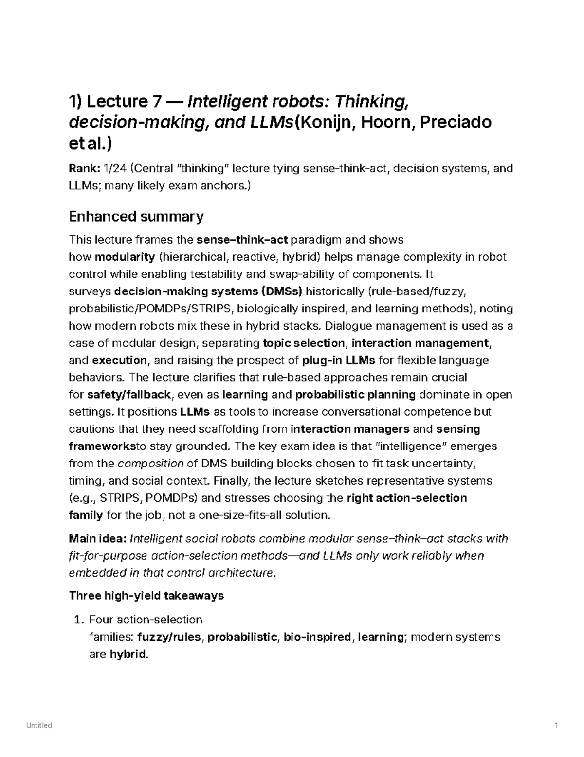 Lecture 7: Intelligent Robots, Modularity, and LLMs (CEN-101) Exam ...