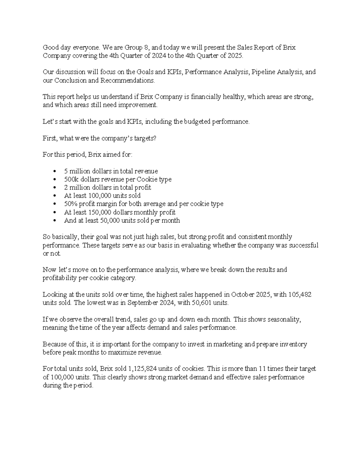 Sales Report Analysis for Brix Company (Q4 2024 - Q4 2025) - Studocu