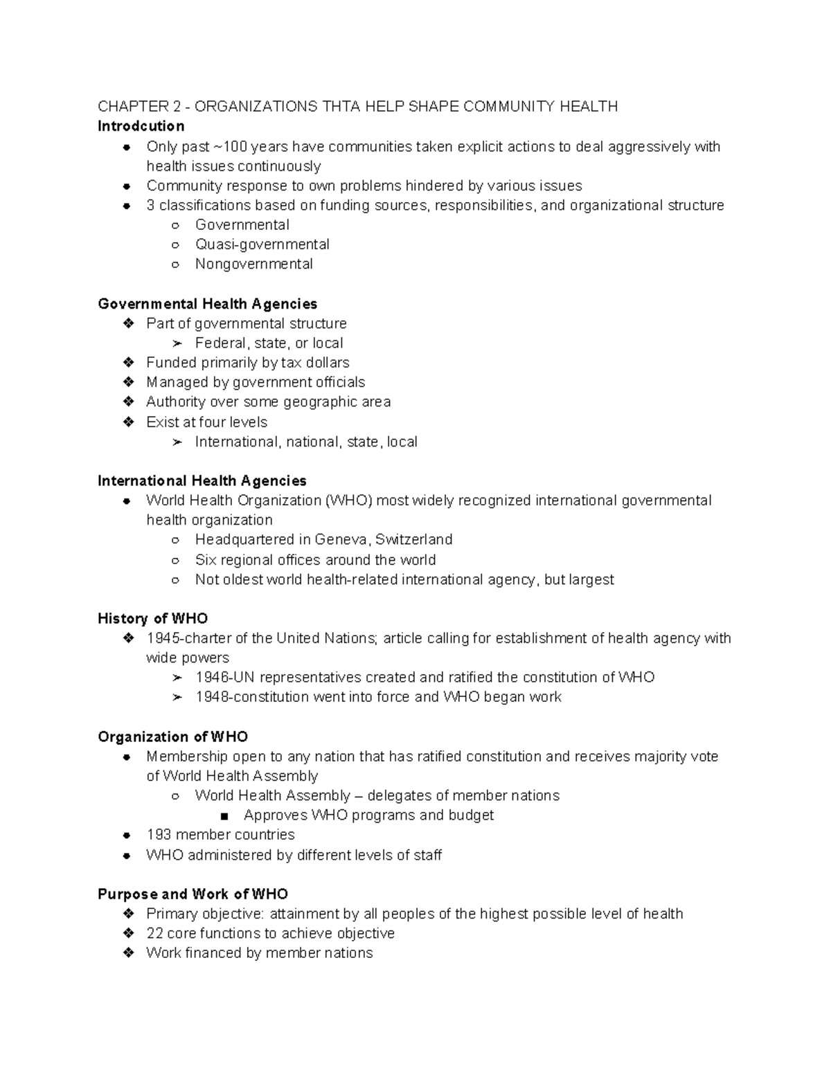 Chapter 2: Organizations Shaping Community Health (LD316) - Studocu