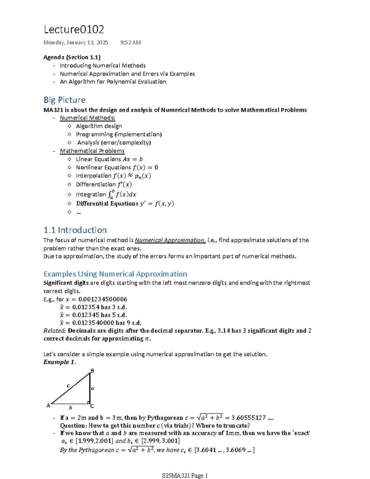 Numerical Methods Overview and Error Analysis for MA321 Lecture - Studocu