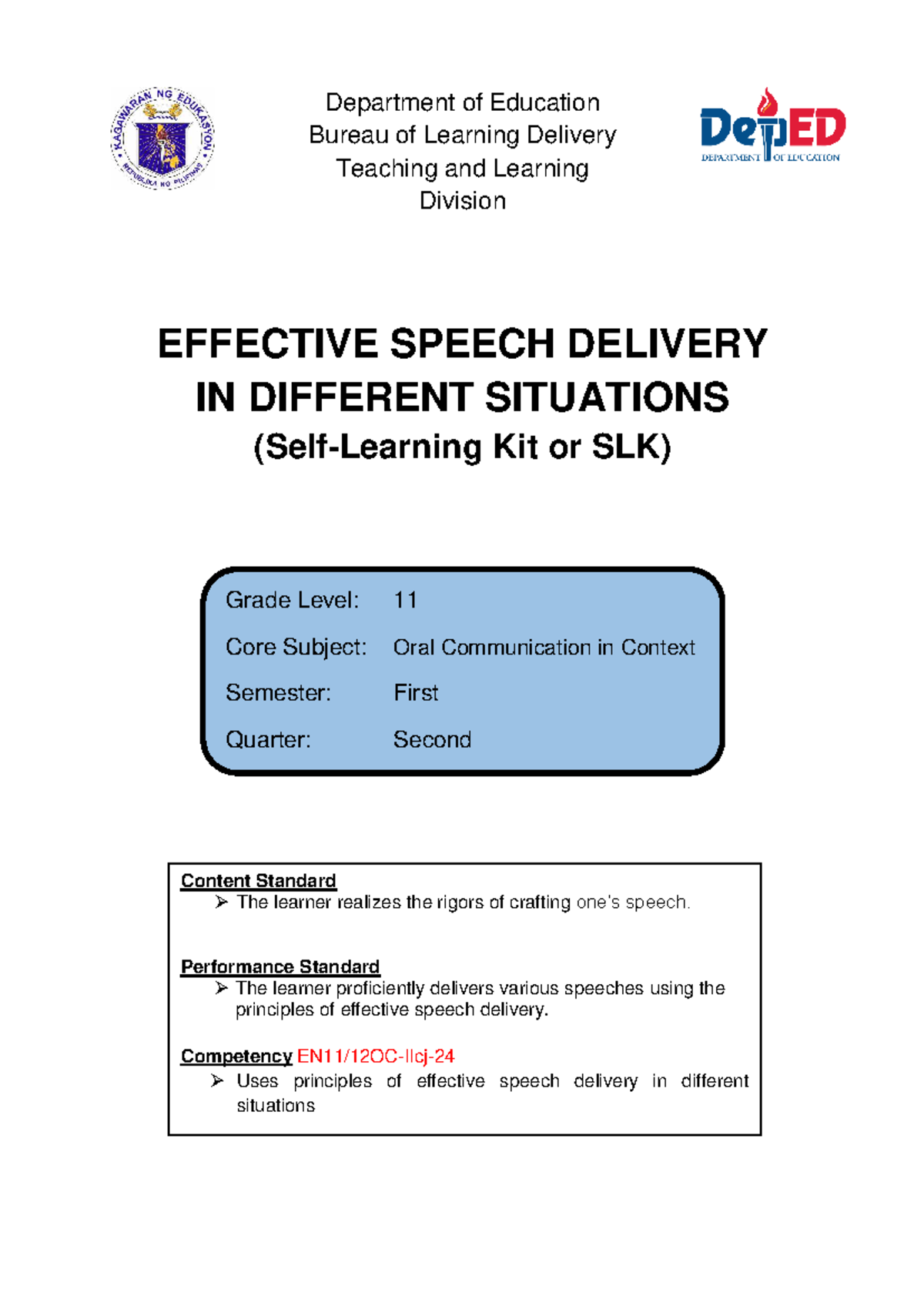 Oral Comm Q 2C10 - Effective Speech Delivery Techniques for Grade 11 ...