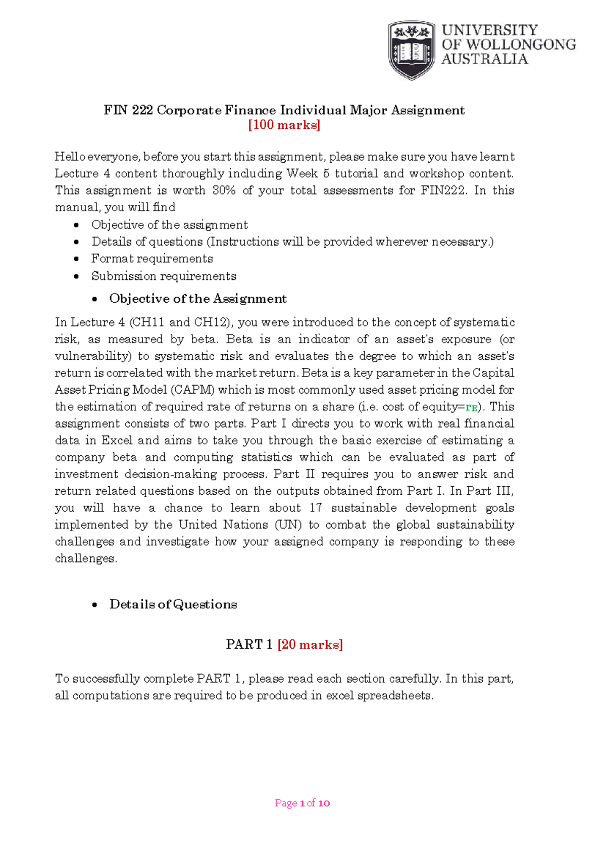 FIN222 Corporate Finance Individual Assignment Guide - Spring 2025 ...