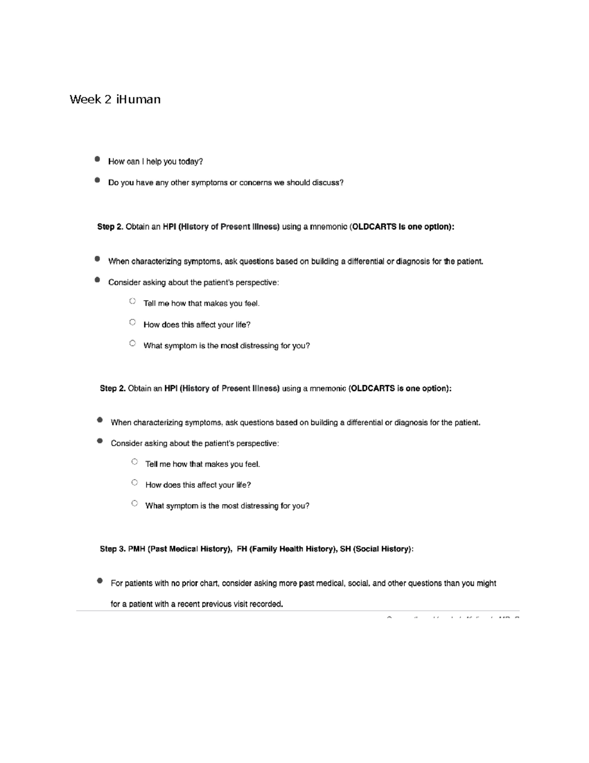 Week 2 iHuman Case Study: HPI & Patient Symptom Analysis - Studocu