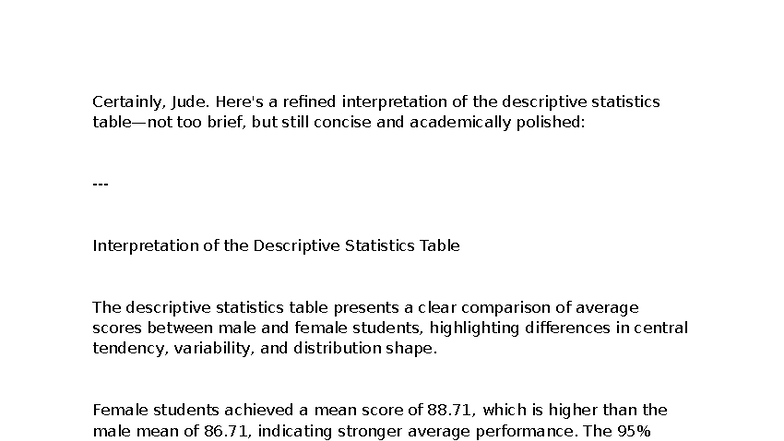 Interpretation of Descriptive Statistics: Assignment 1 Analysis - Studocu