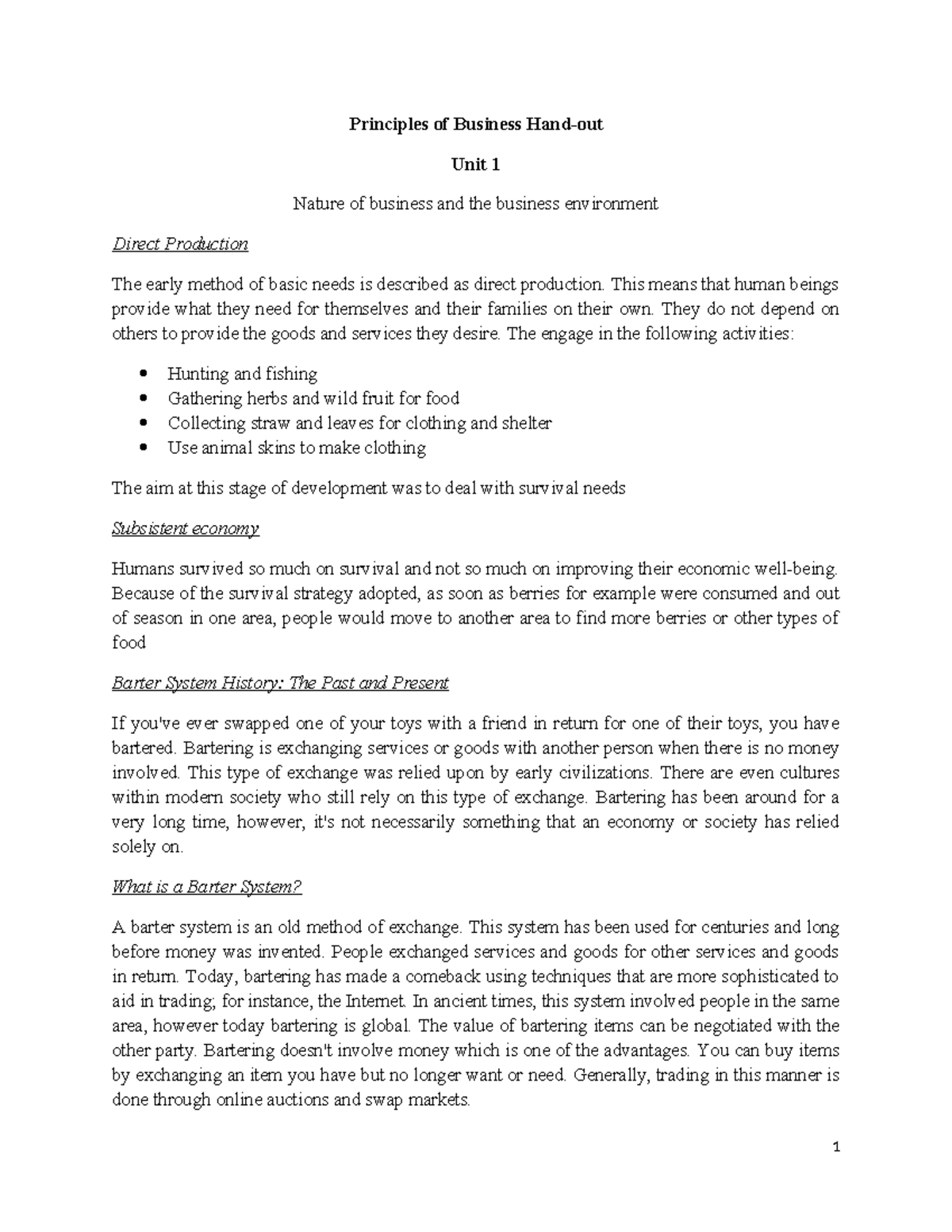 Unit 1 POB - Nature of Business & Economic Systems Overview - Studocu