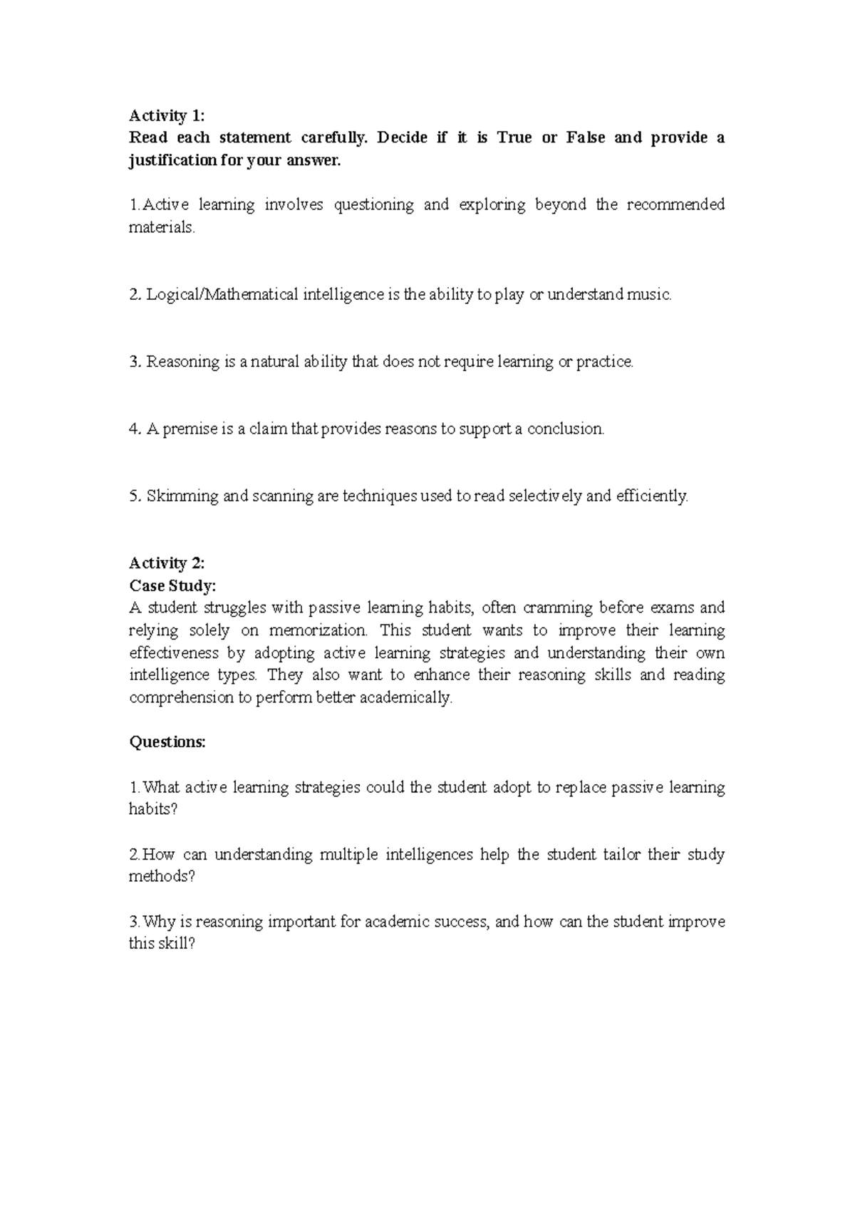 Summative Techniques for Active Learning & Reasoning Skills - Studocu
