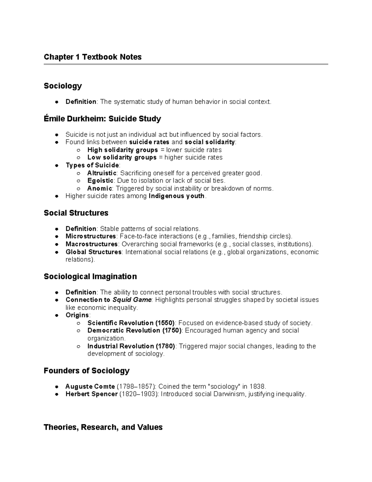Sociology Chapter 1: Key Concepts and Theories Notes - Studocu