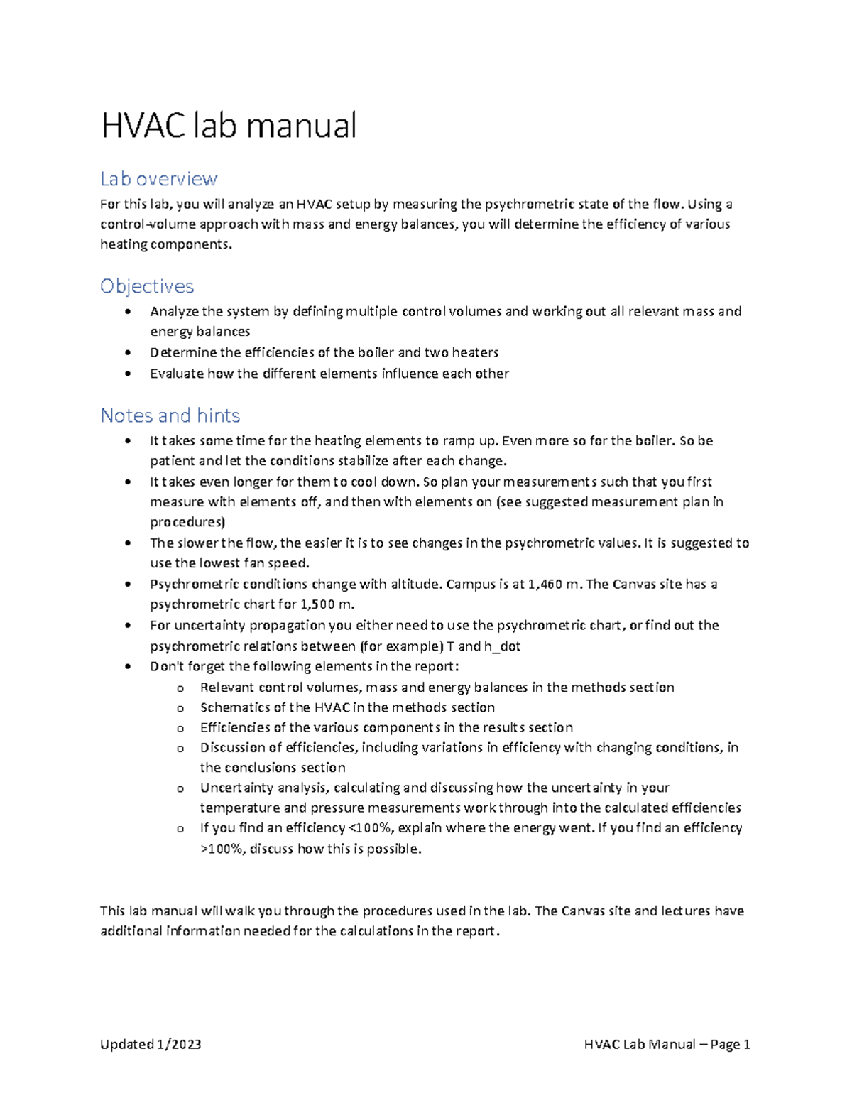 HVAC Lab Manual: Analyzing Efficiency and Performance of Heating ...