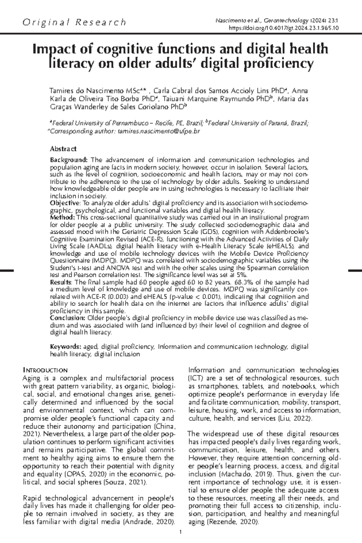 Impact of Cognitive Functions and Digital Health Literacy on Older ...