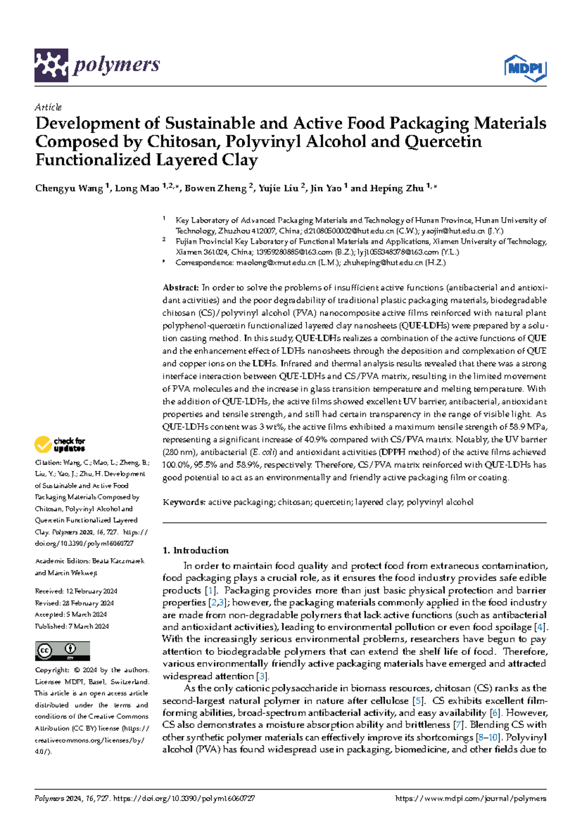 Development of Sustainable Active Food Packaging Materials (POLY 2024 ...
