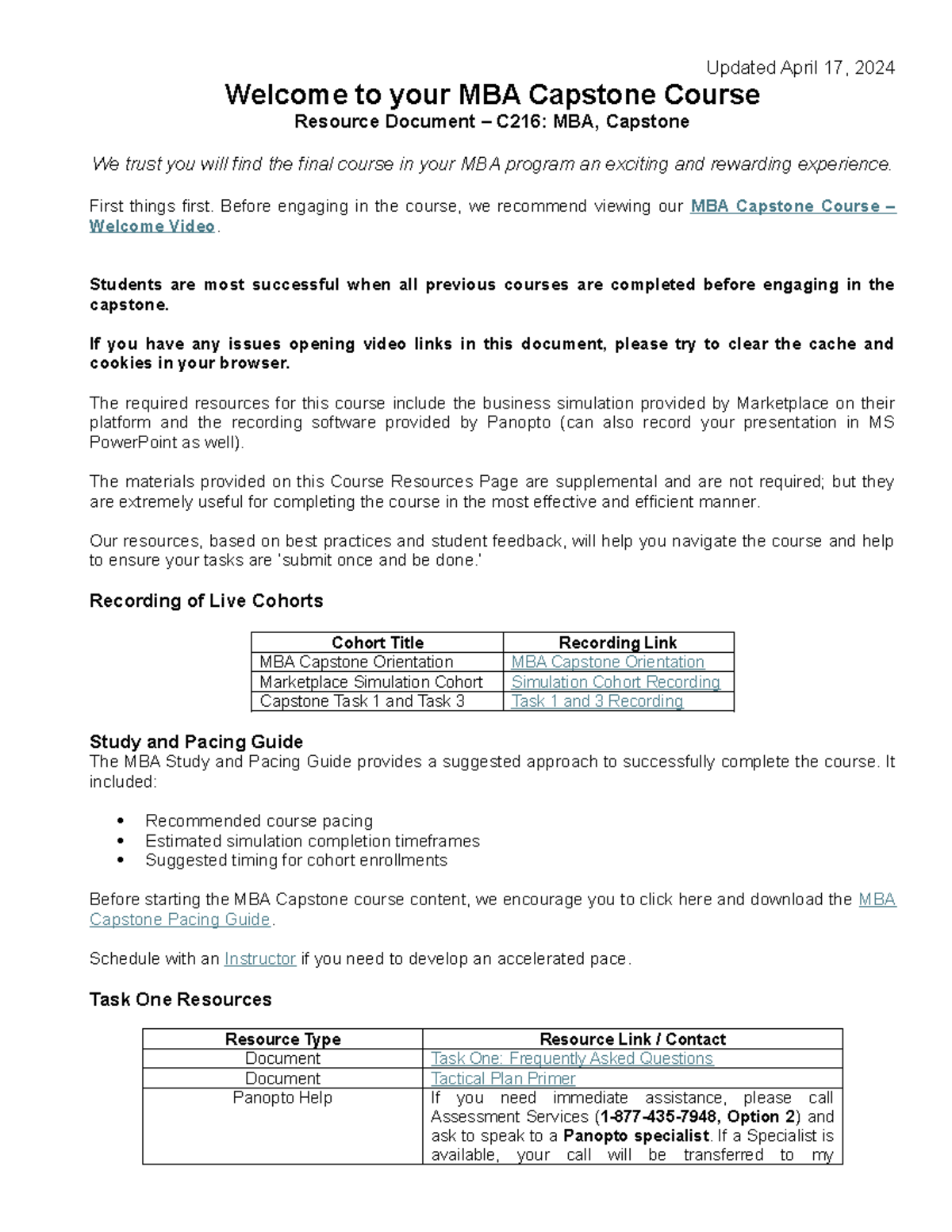 C216: MBA Capstone Course Resource Guide - Updated April 2024 - Studocu
