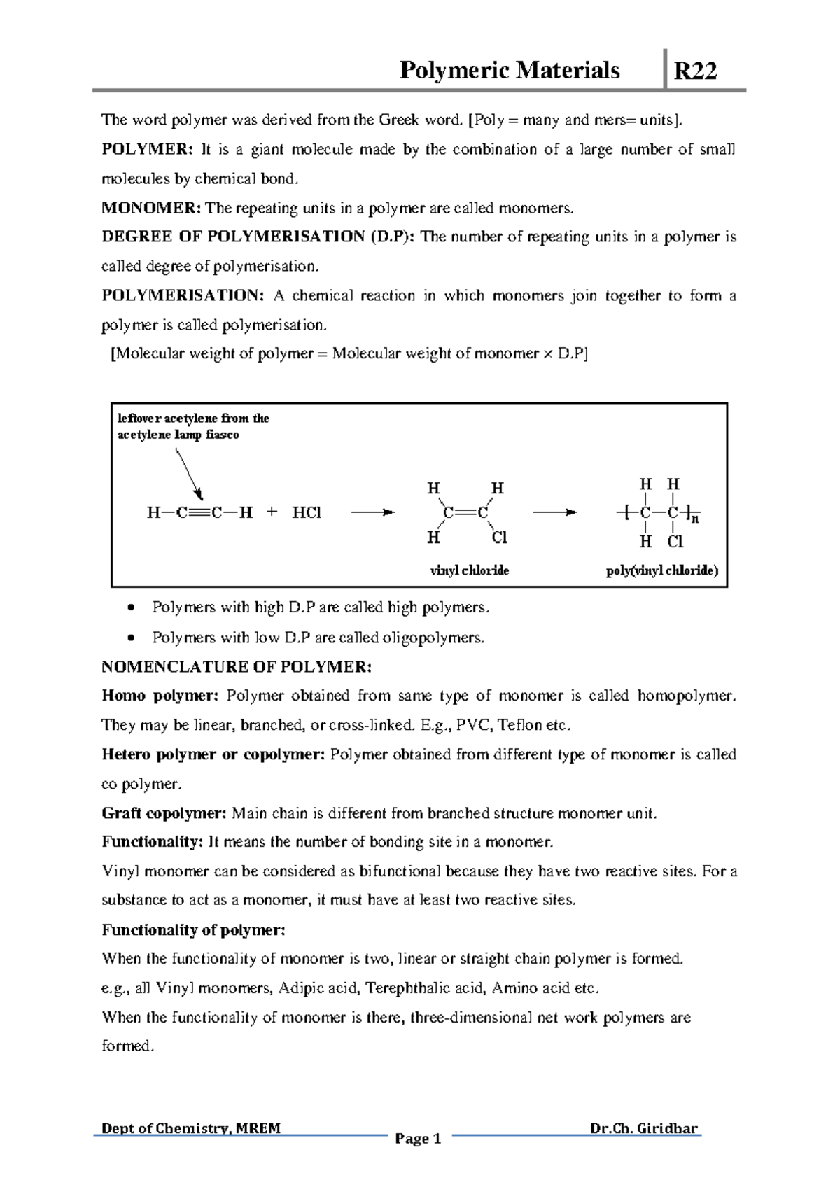 Polymeric Materials R22: Comprehensive Overview and Applications - Studocu