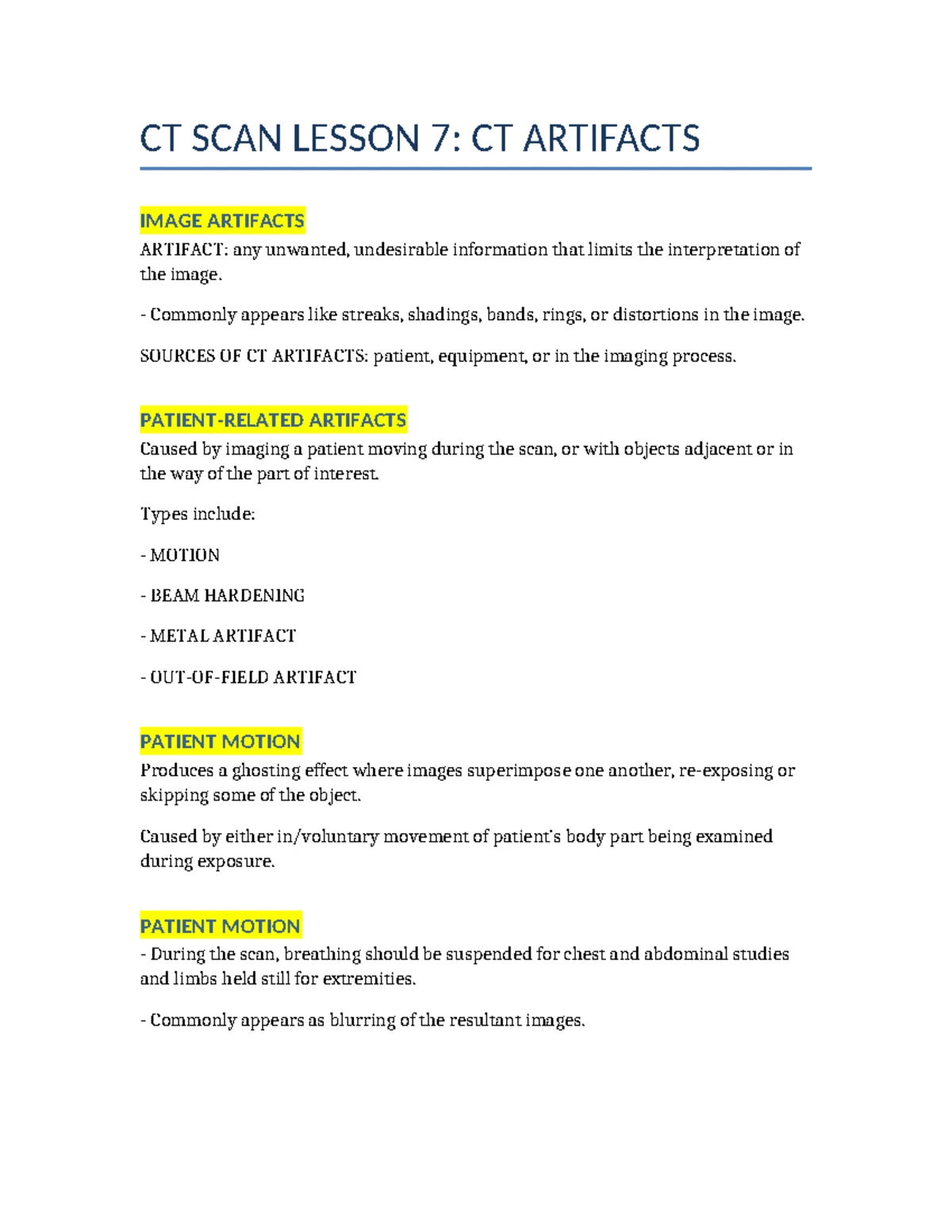 CT SCAN Lesson 5: Operating Console Functions and Features - Studocu