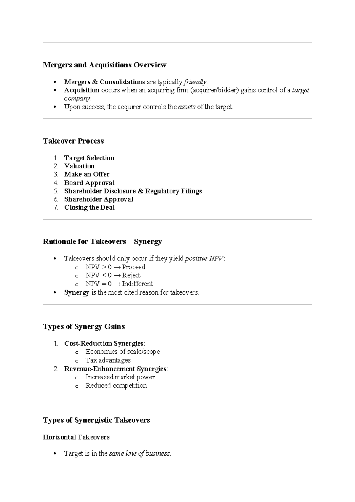 EFB343 Acquisitions overview - Mergers and Acquisitions Overview ...