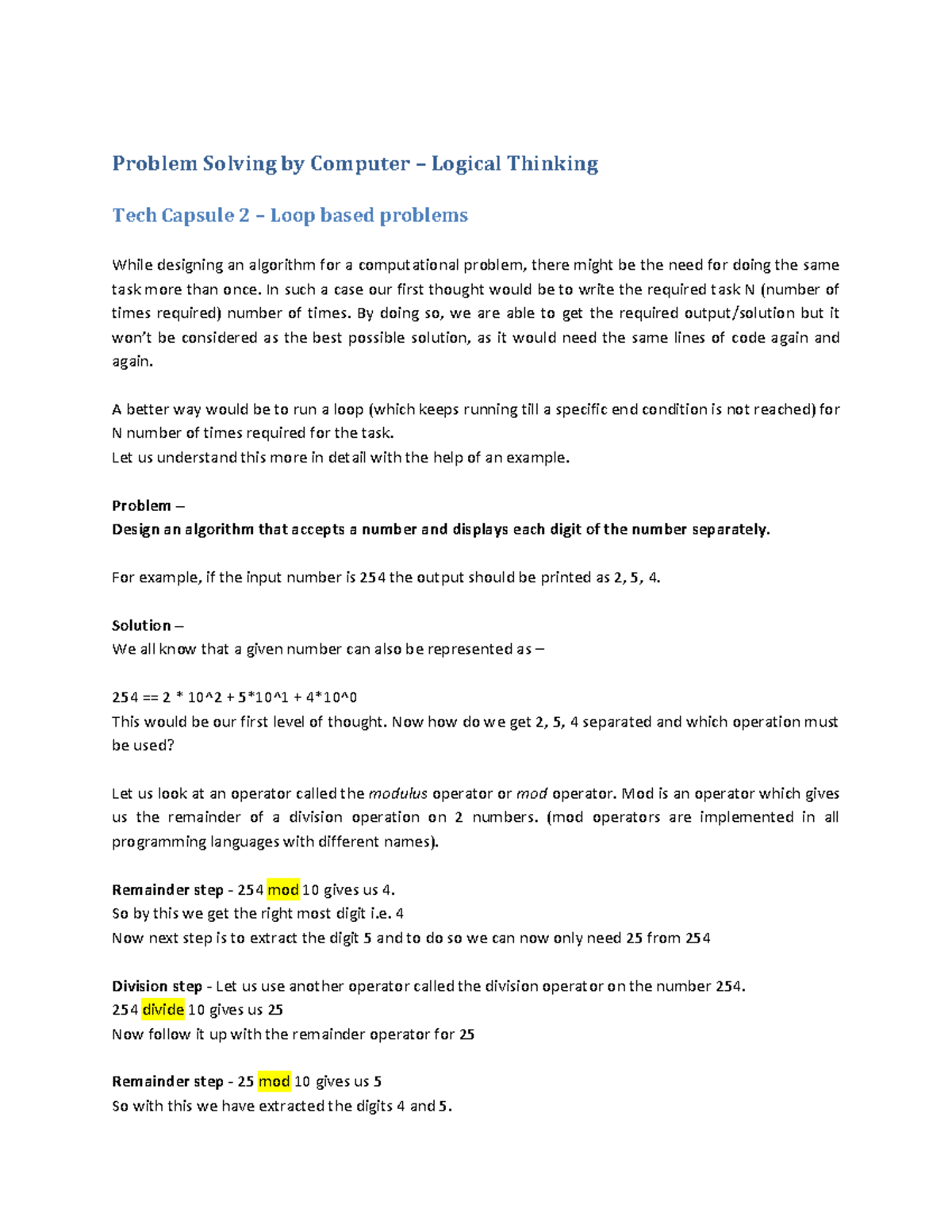 4. LC2 - Loop Based Problems - Problem Solving by Computer – Logical ...