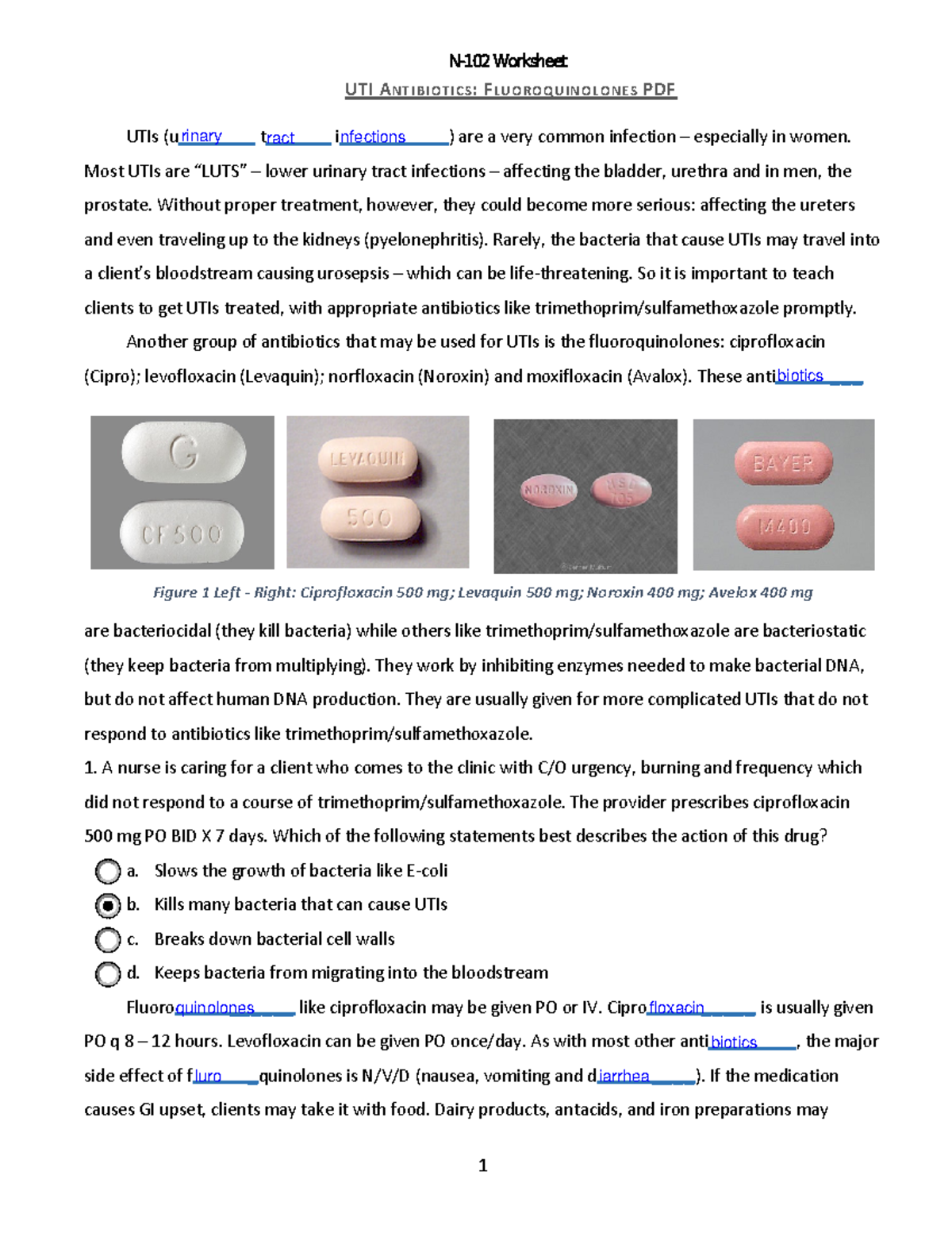 UTI antibiotics ii - All about uti drugs - 1 N-102 Worksheet UTI A ...
