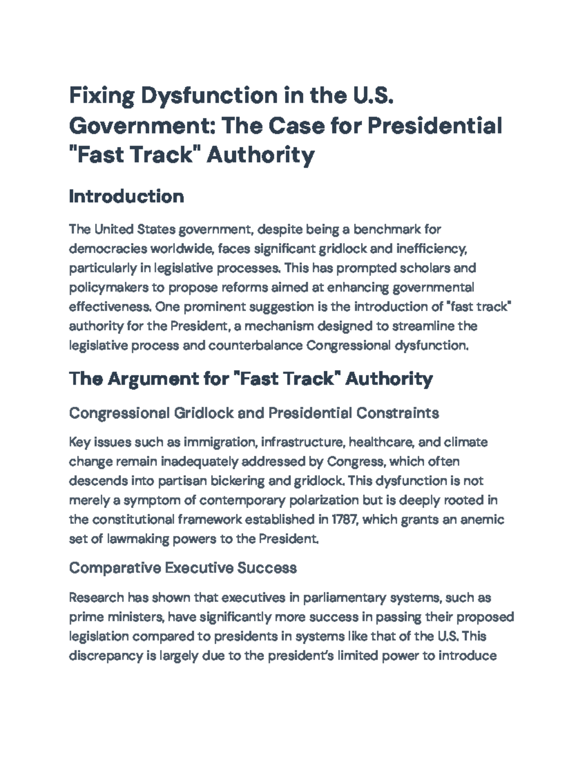 Proposed Constitutional Amendment for Presidential Fast Track Authority ...