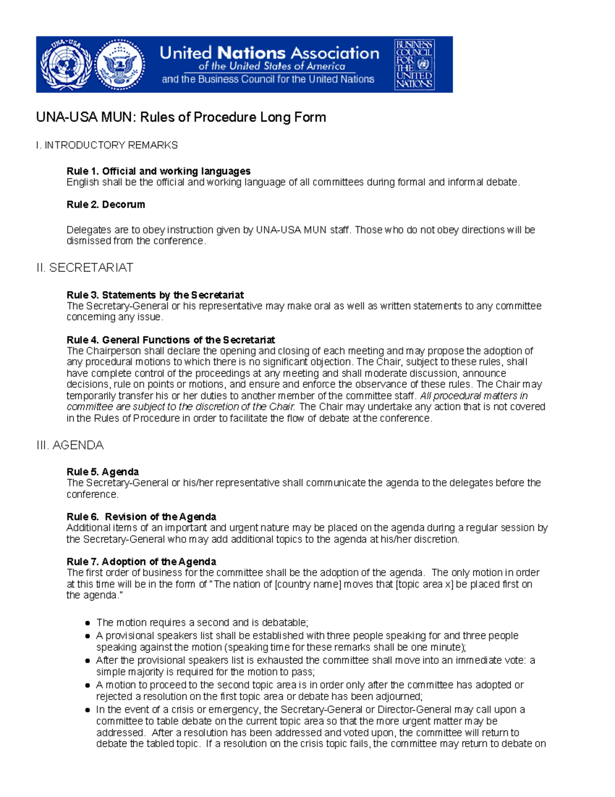 UNA-USA Rules of Procedure (RoP) for MUN Conference - Studocu