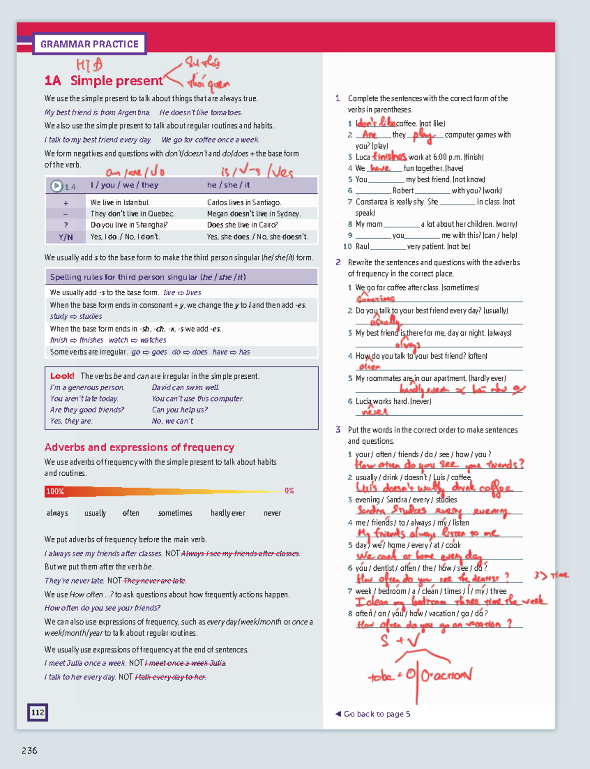 B1A UNIT 1 Grammar & Vocabulary Practice: Simple Present & Continuous ...