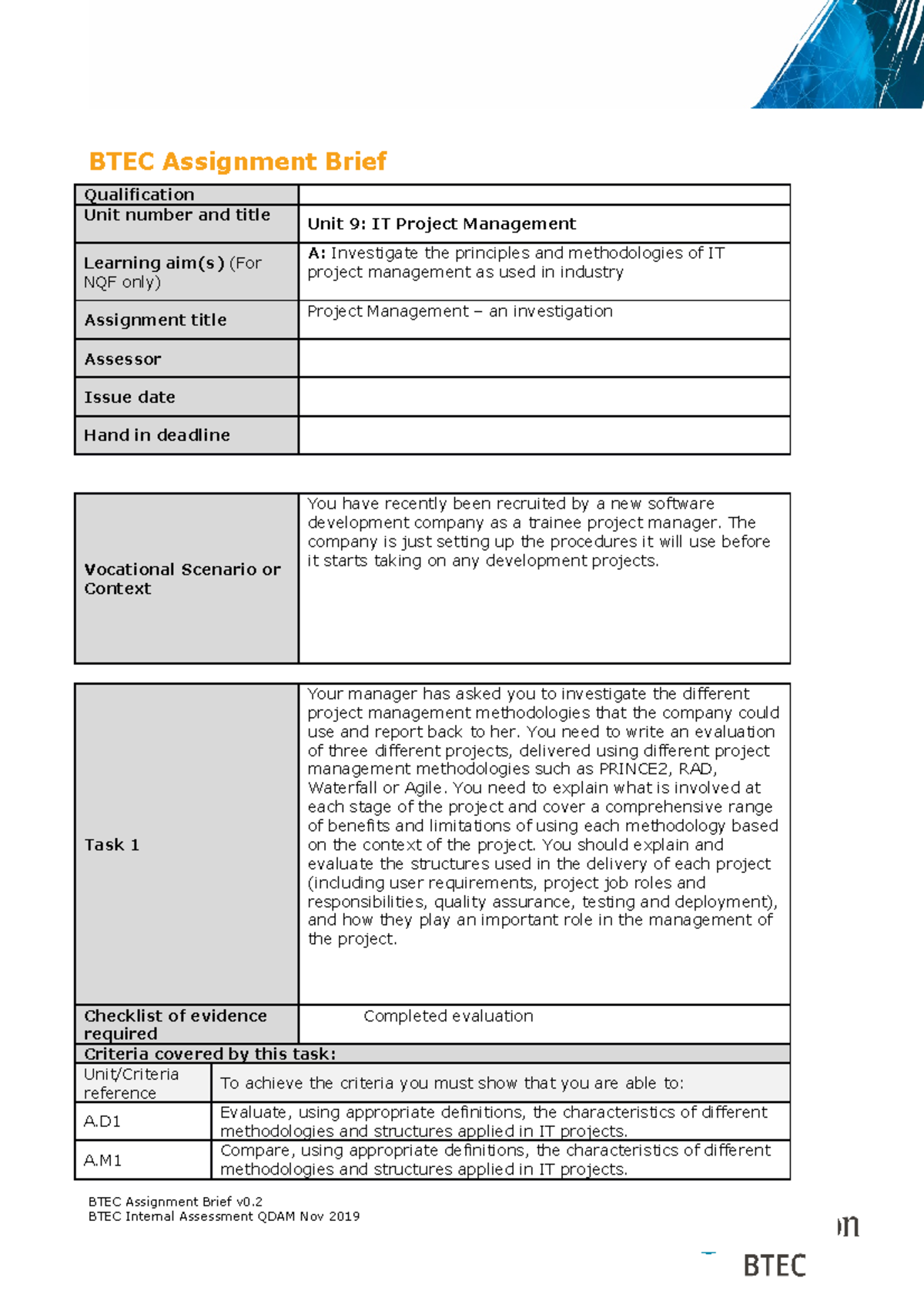 Unit 9: IT Project Management - Learning Aim A&B Overview and ...