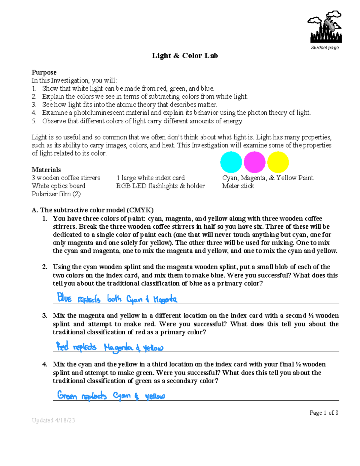 Lab+-+Light+%26+Color+%28S%29 - Page 1 of 8 Light & Color Lab Purpose ...