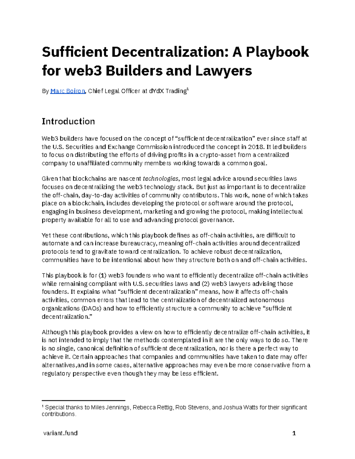 Playbook on Sufficient Decentralization for Web3 Builders & Lawyers -  Studocu