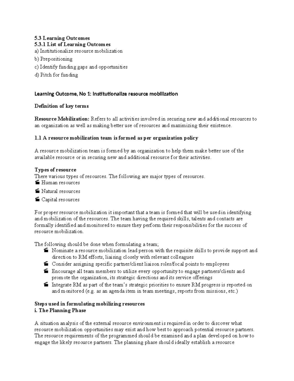 RMF Learning Outcome 1 - CLASS NOTES - 5 Learning Outcomes 5.3 List of ...