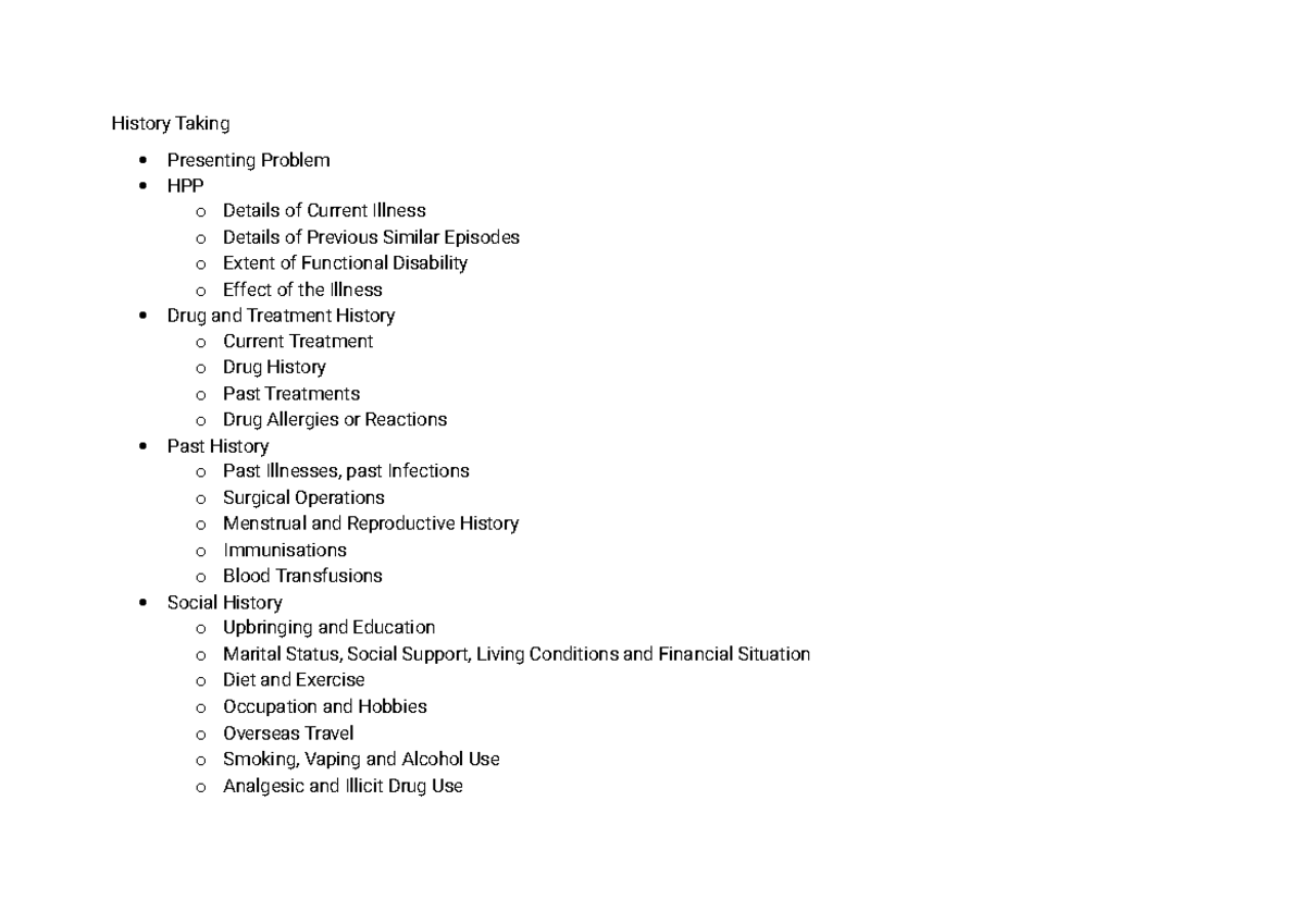 History Taking: Comprehensive Guide to Patient Assessment - Studocu