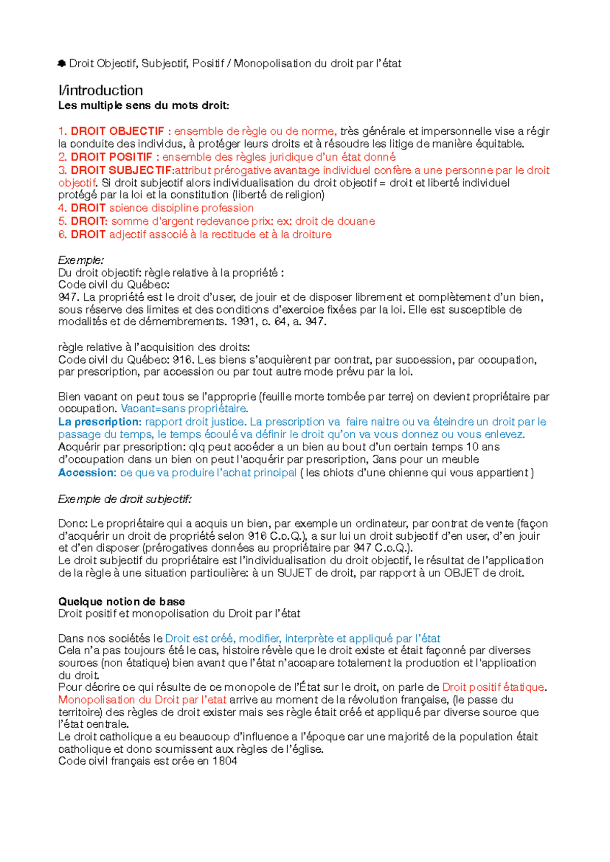 Droit Revision Exam Intra: Concepts de Droit et Monopolisation de l ...