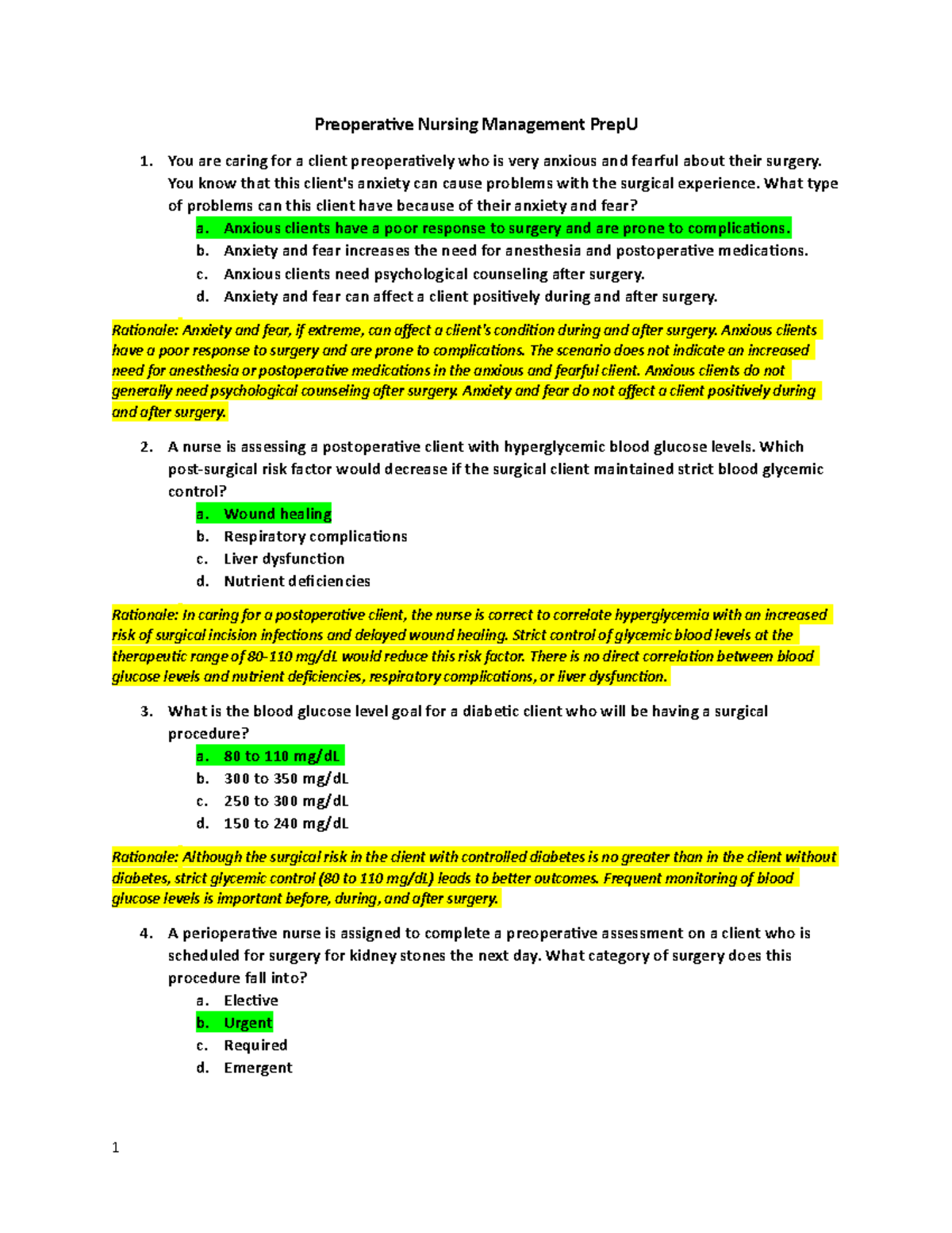 Preoperative Nursing Management Study Guide for Nursing 101 - Studocu