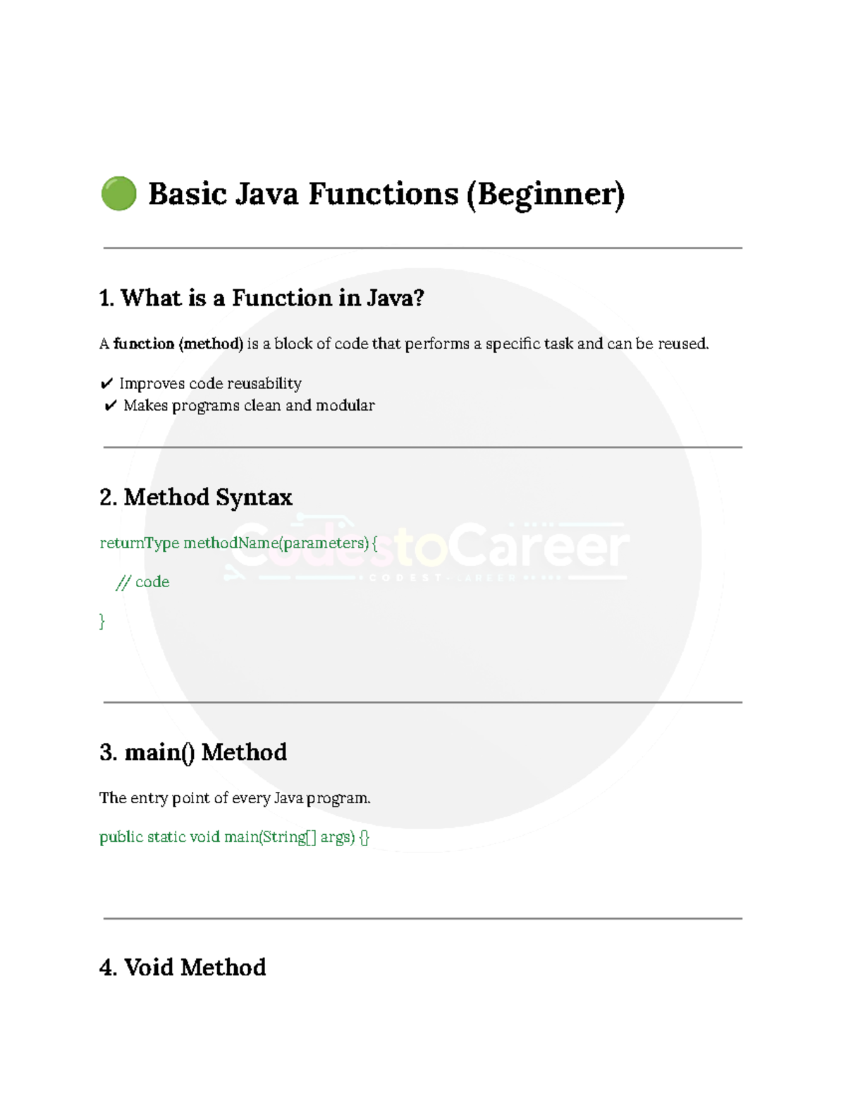 JAVA Functions - Beginner Notes for Quick Revision - Studocu