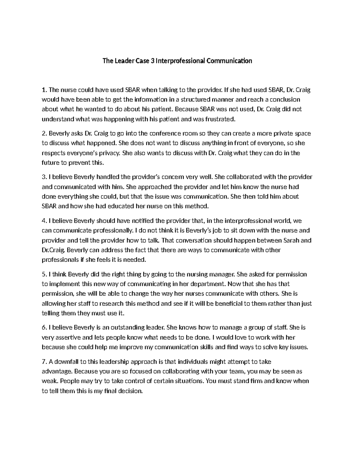 0401 Case Study: Enhancing Interprofessional Communication with SBAR ...