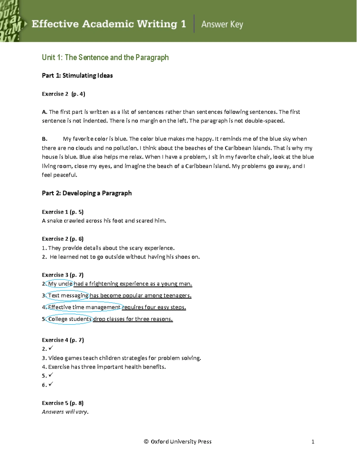 Unit 1: Writing Skills Exercises & Answers (ENG 101) - Studocu