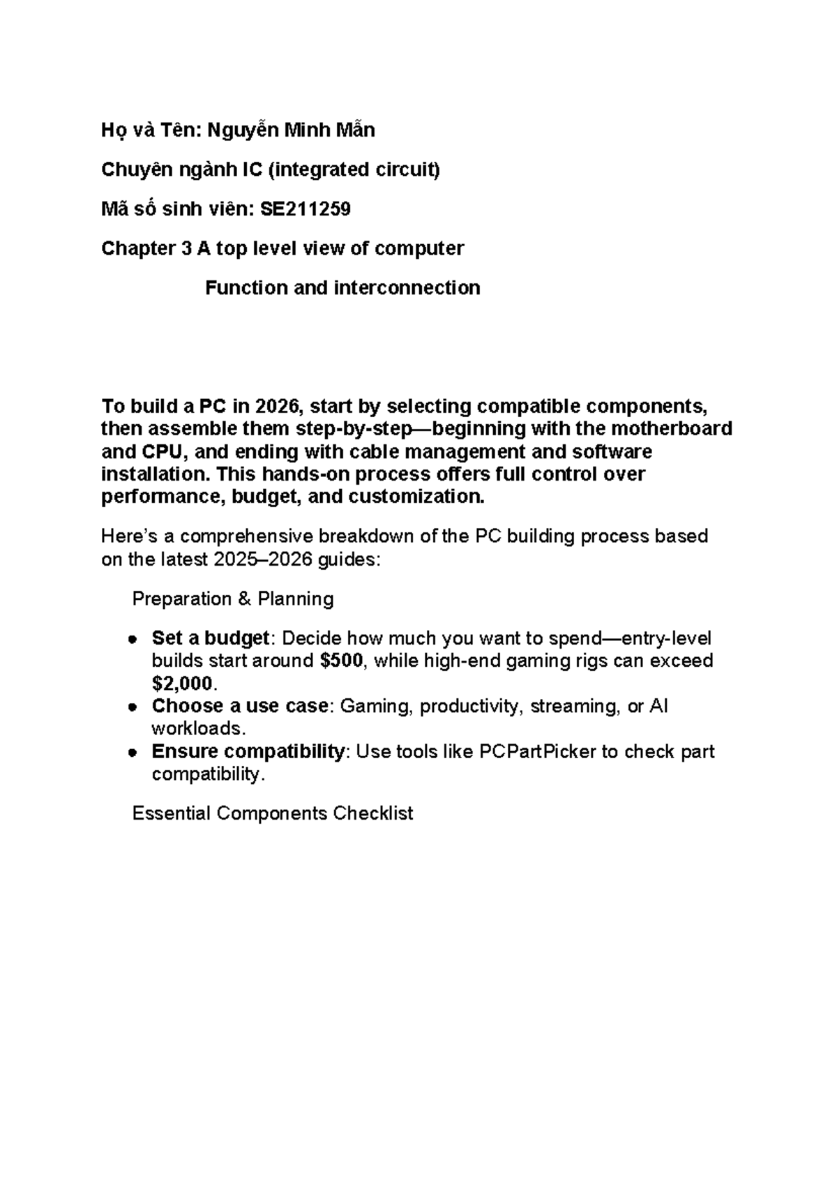 Chapter 3: Building a PC in 2026 - A Comprehensive Guide (SE211259 ...