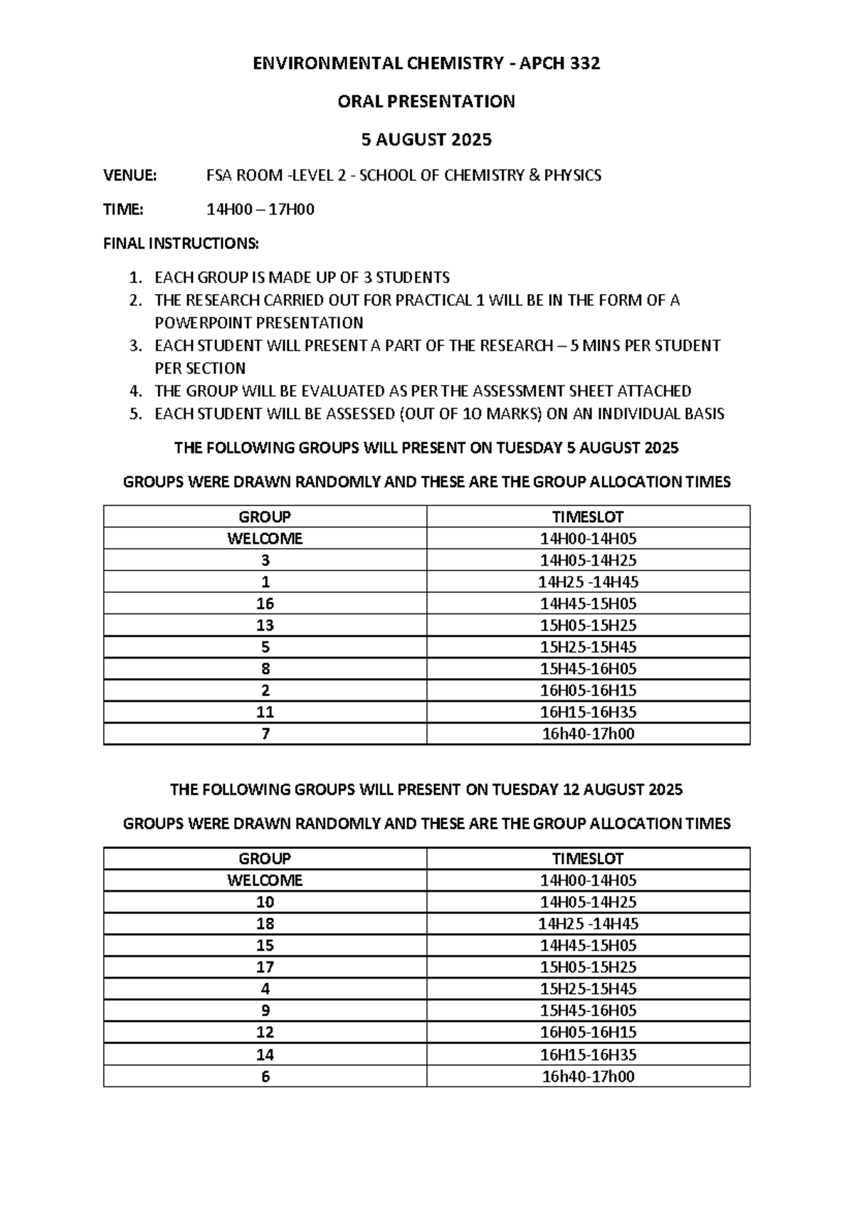 APCH 332 Final Oral Presentation Instructions - August 2025 - Studocu