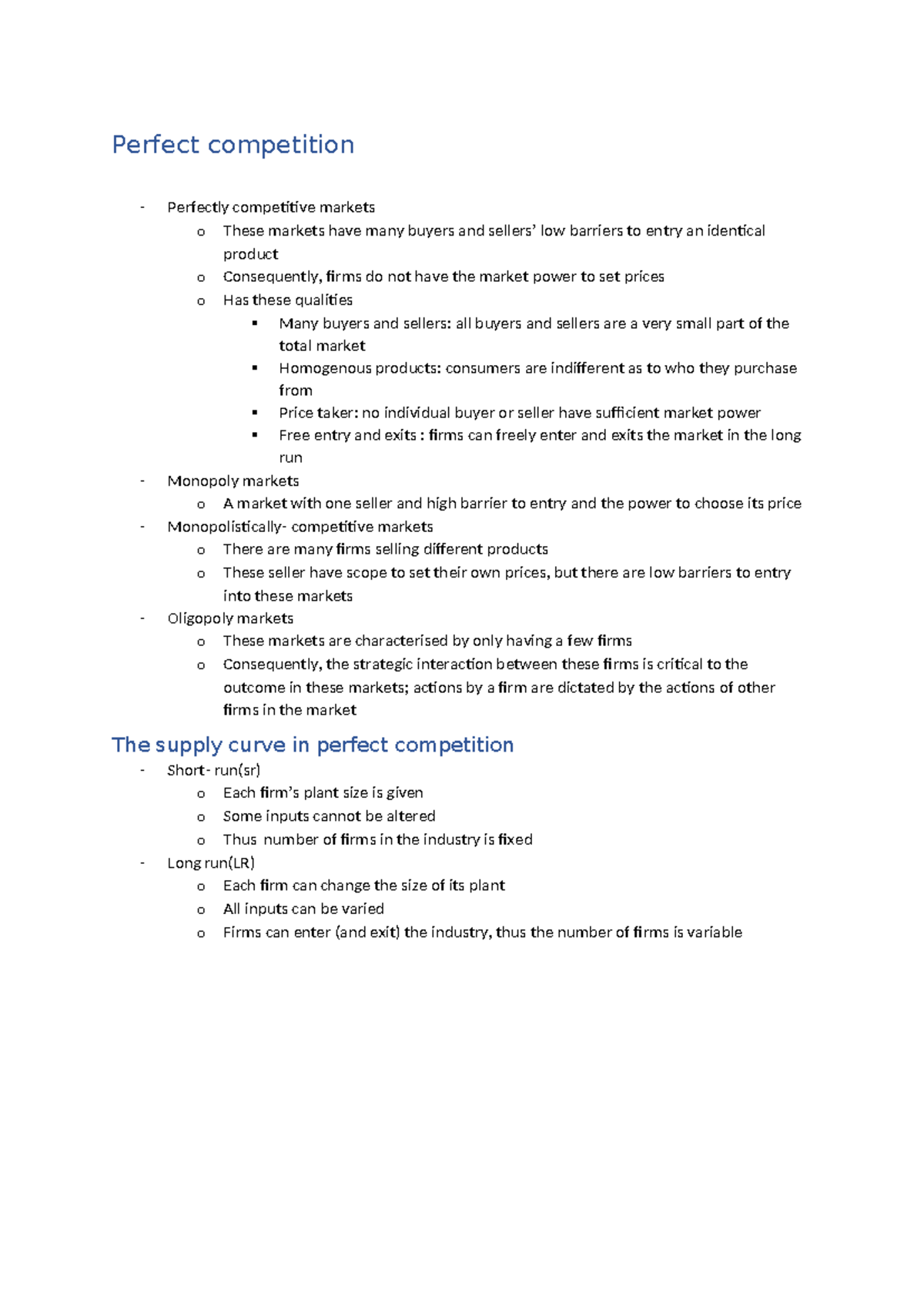Perfect Competition - ECON 101 Lecture Notes on Market Structures - Studocu