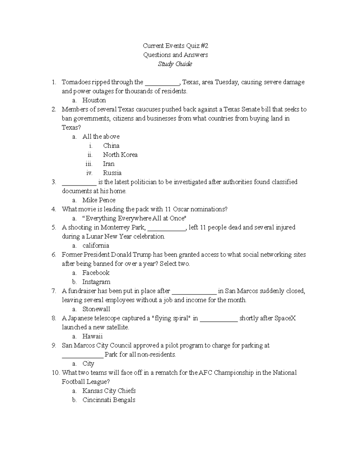 MC1313 Current Events Quiz 2 Study Guide with Q&A - Studocu