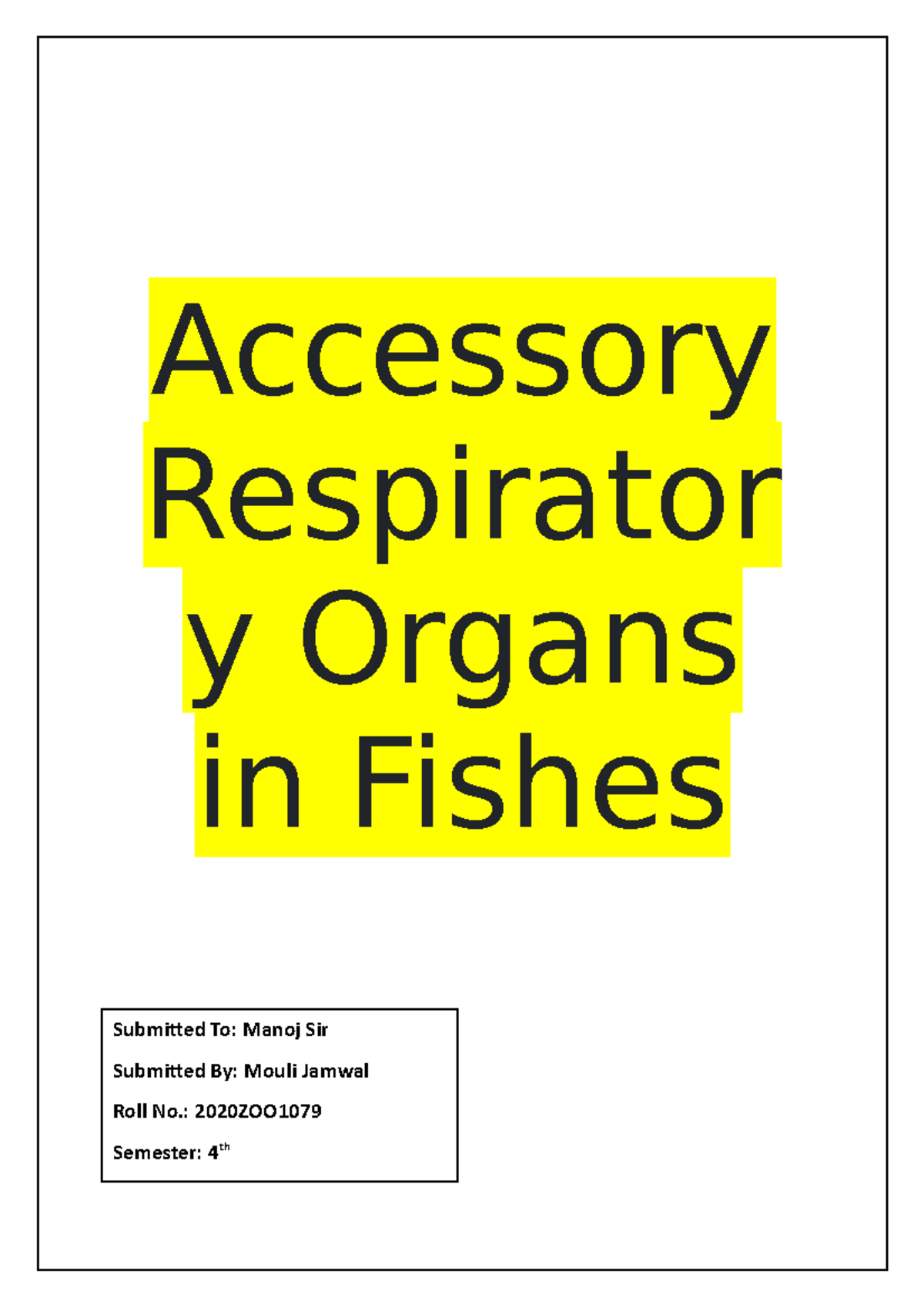 Accessory respiratory organs in fishes - Bsc(h) Zoology - Delhi University  - Studocu