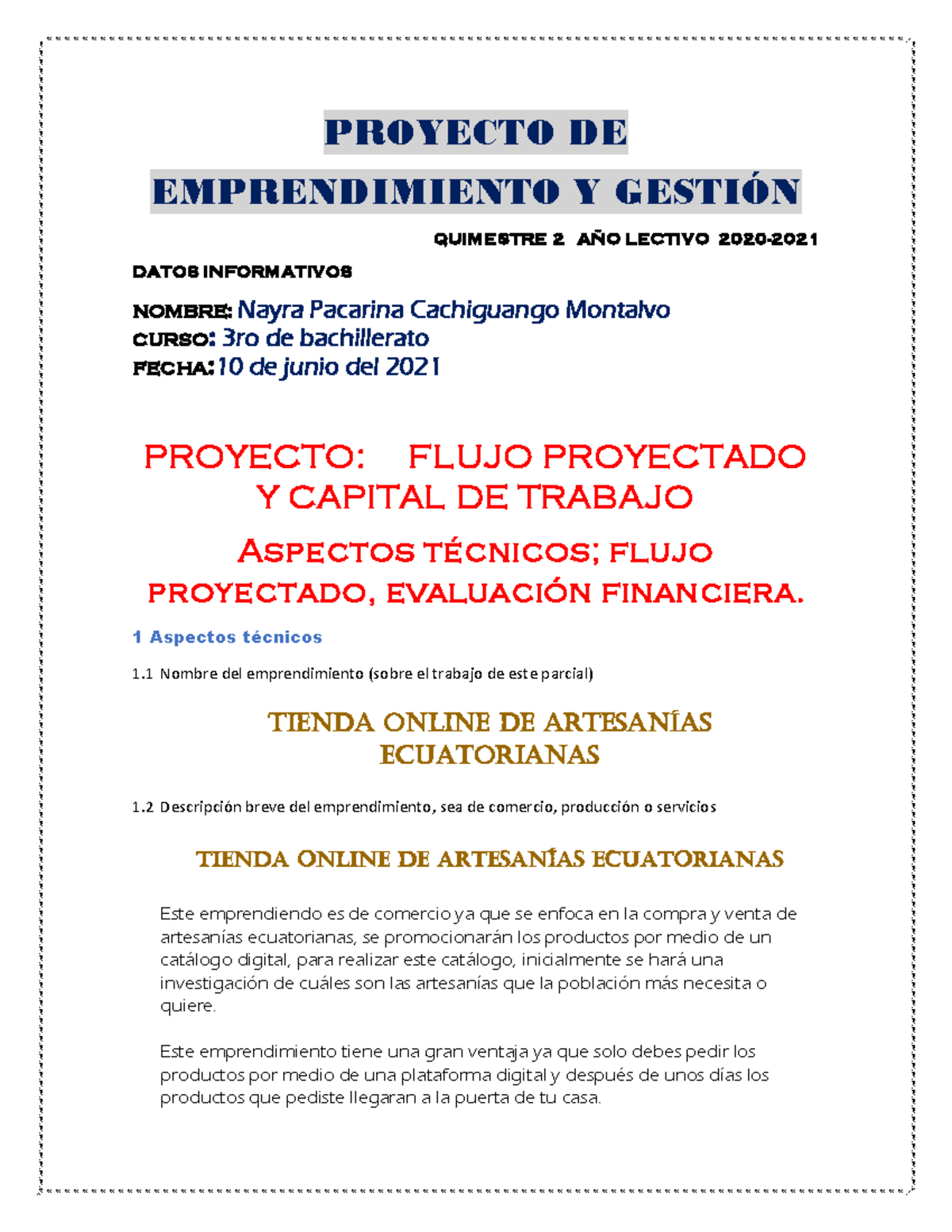 3 Proyecto DE Emprendimiento Y Gestión - PROYECTO DE EMPRENDIMIENTO Y ...