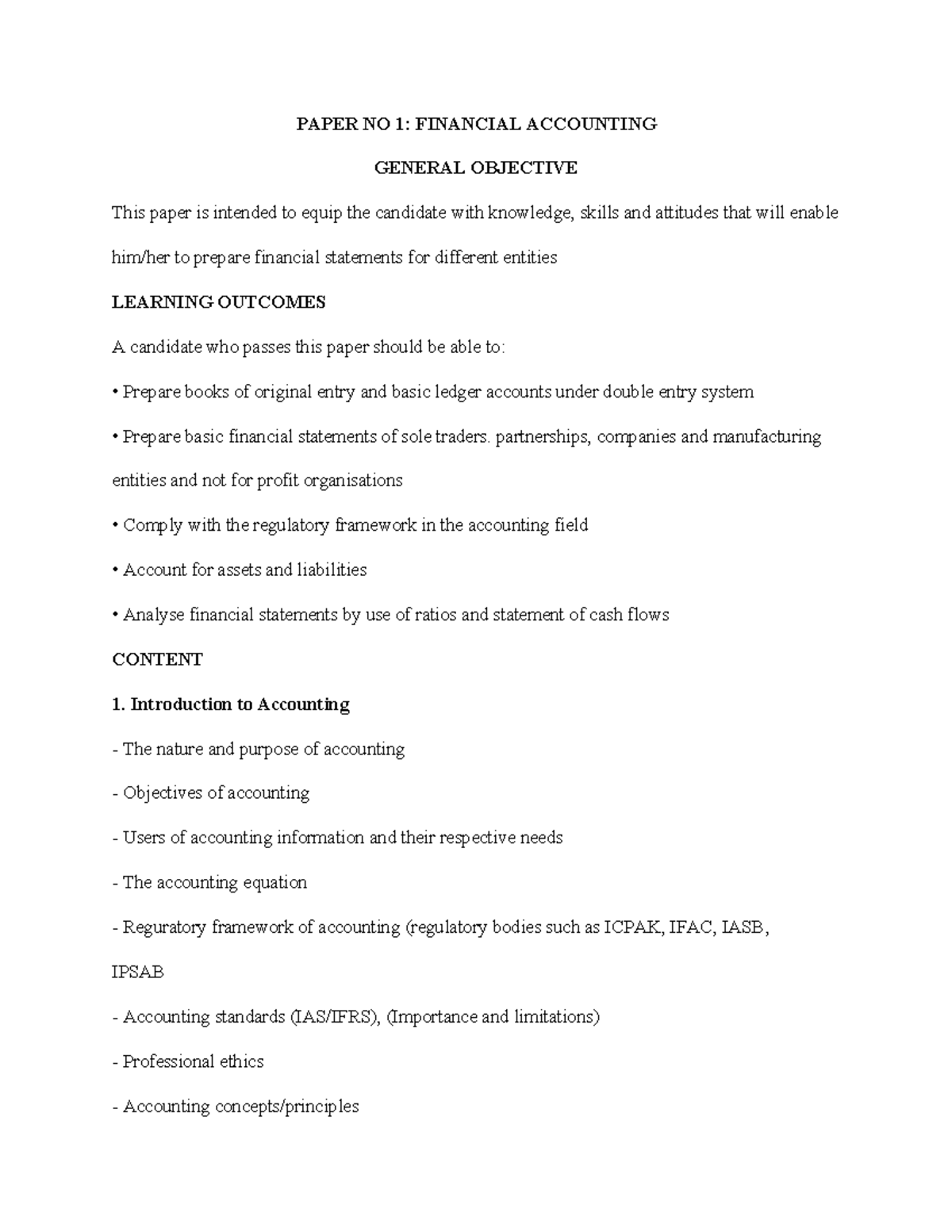 Paper NO 1 Financial Accounting Content - PAPER NO 1: FINANCIAL ...