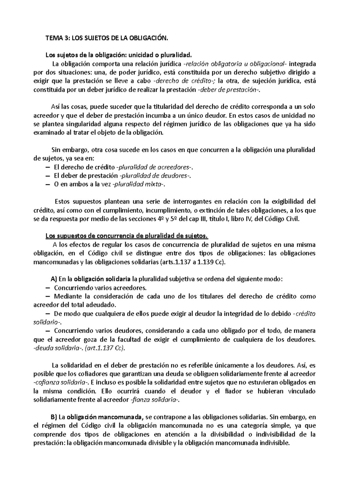 Tema 3- Apuntes de teoría - Derecho de Obligaciones - UBU - Studocu