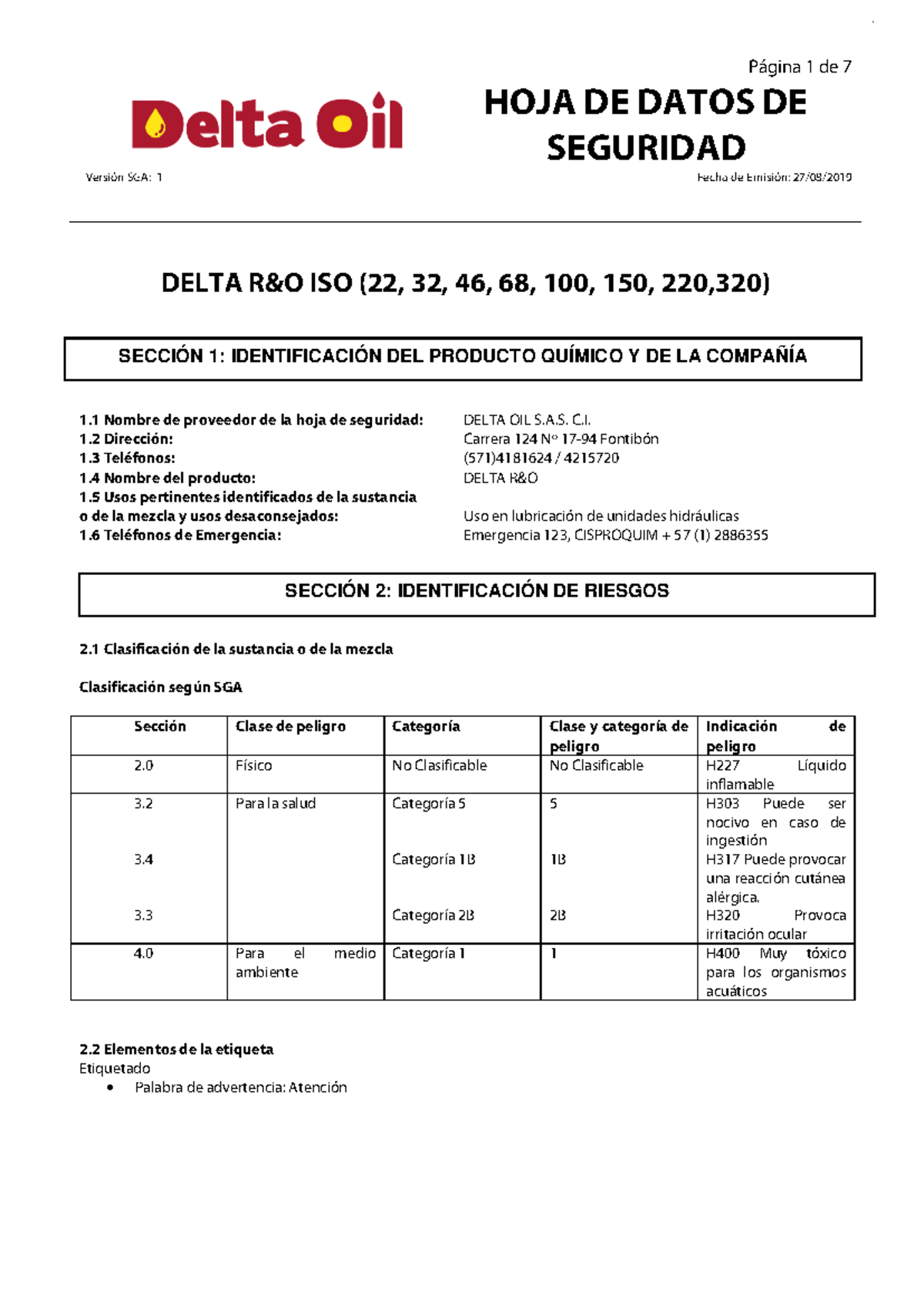 Delta R&O ISO - Ficha de Seguridad y Manejo de Riesgos - Studocu