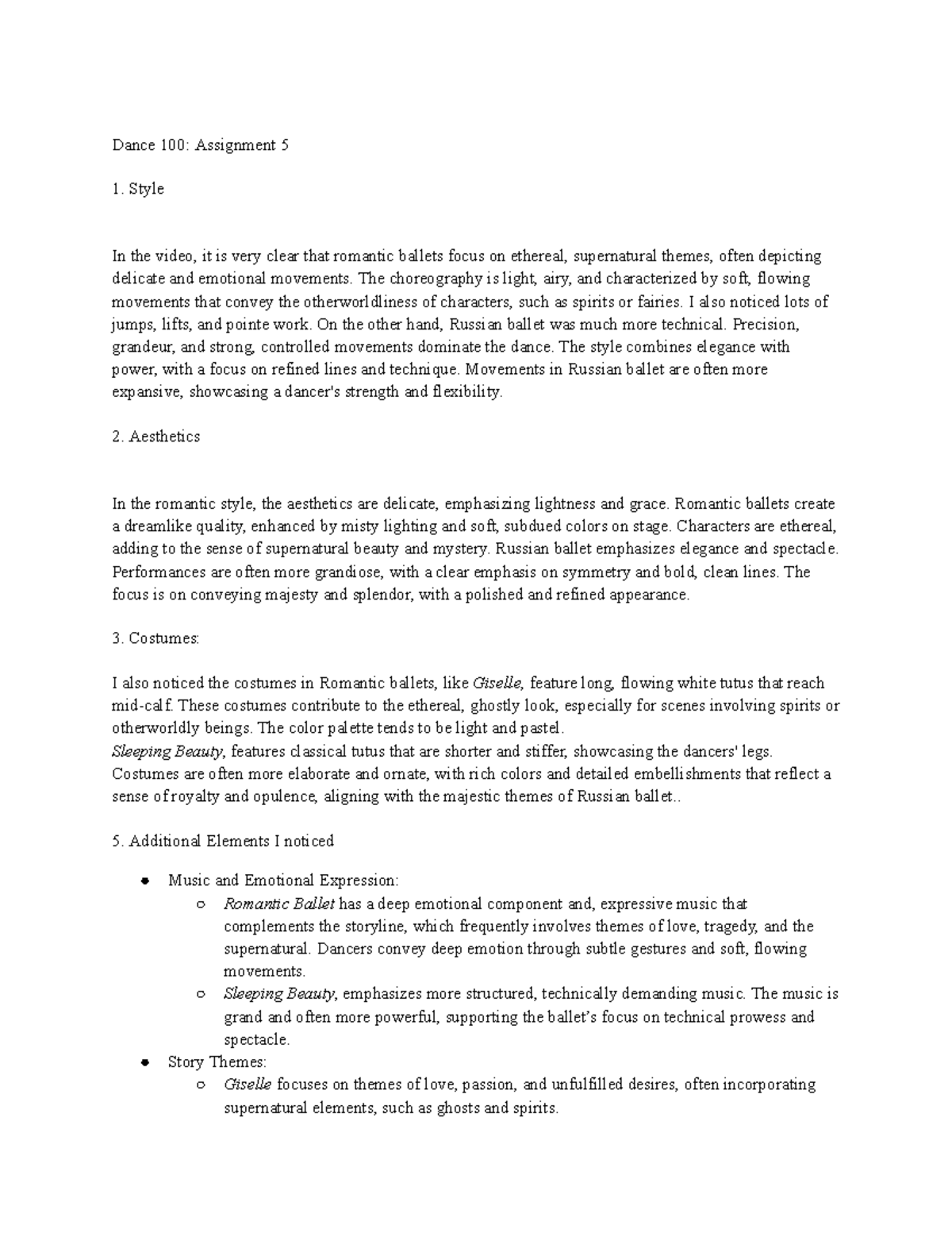 Dance 100 Assignment 5 - Dance 100: Assignment 5 Style In the video, it ...