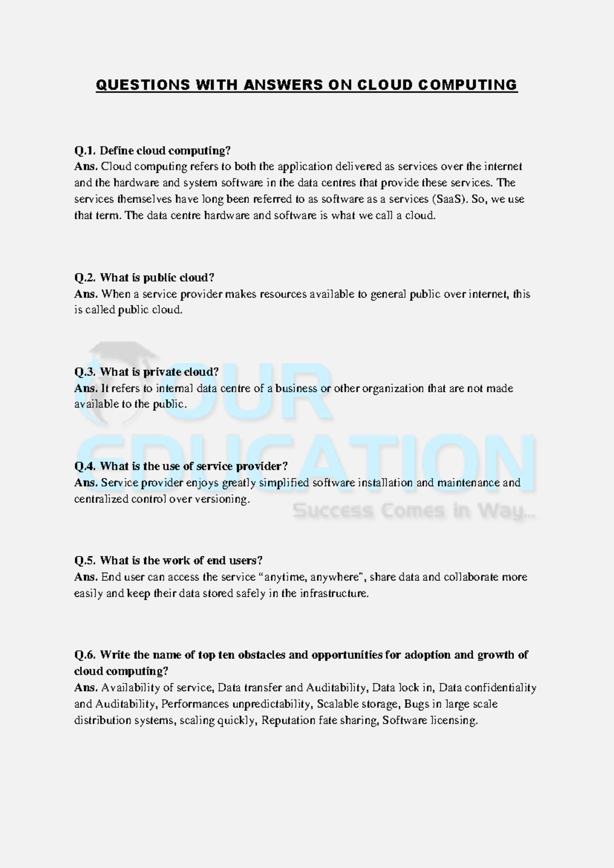 Questions-WITH- Answers-ON- Cloud- Computing - QUESTIONS WITH ANSWERS ...