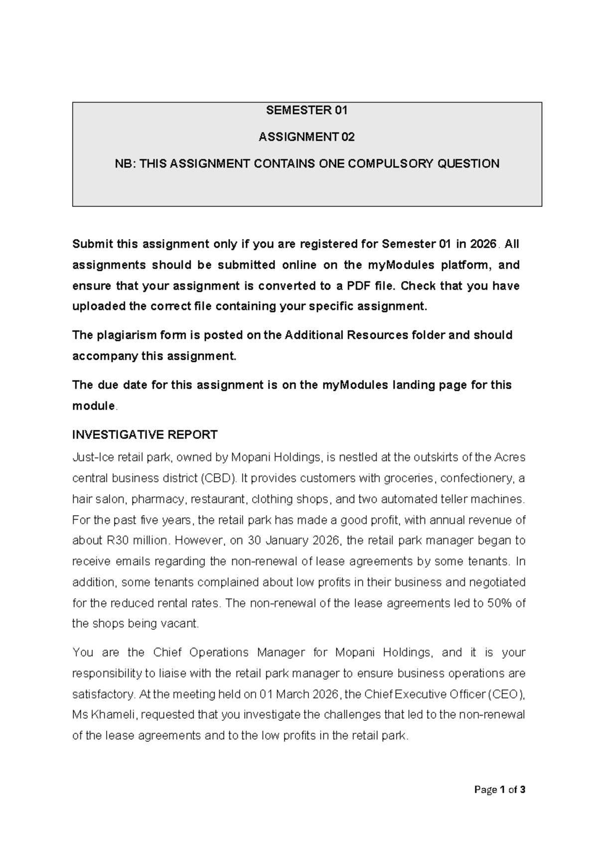 ENG1504 S1 Assignment 02: Investigative Report on Retail Park ...
