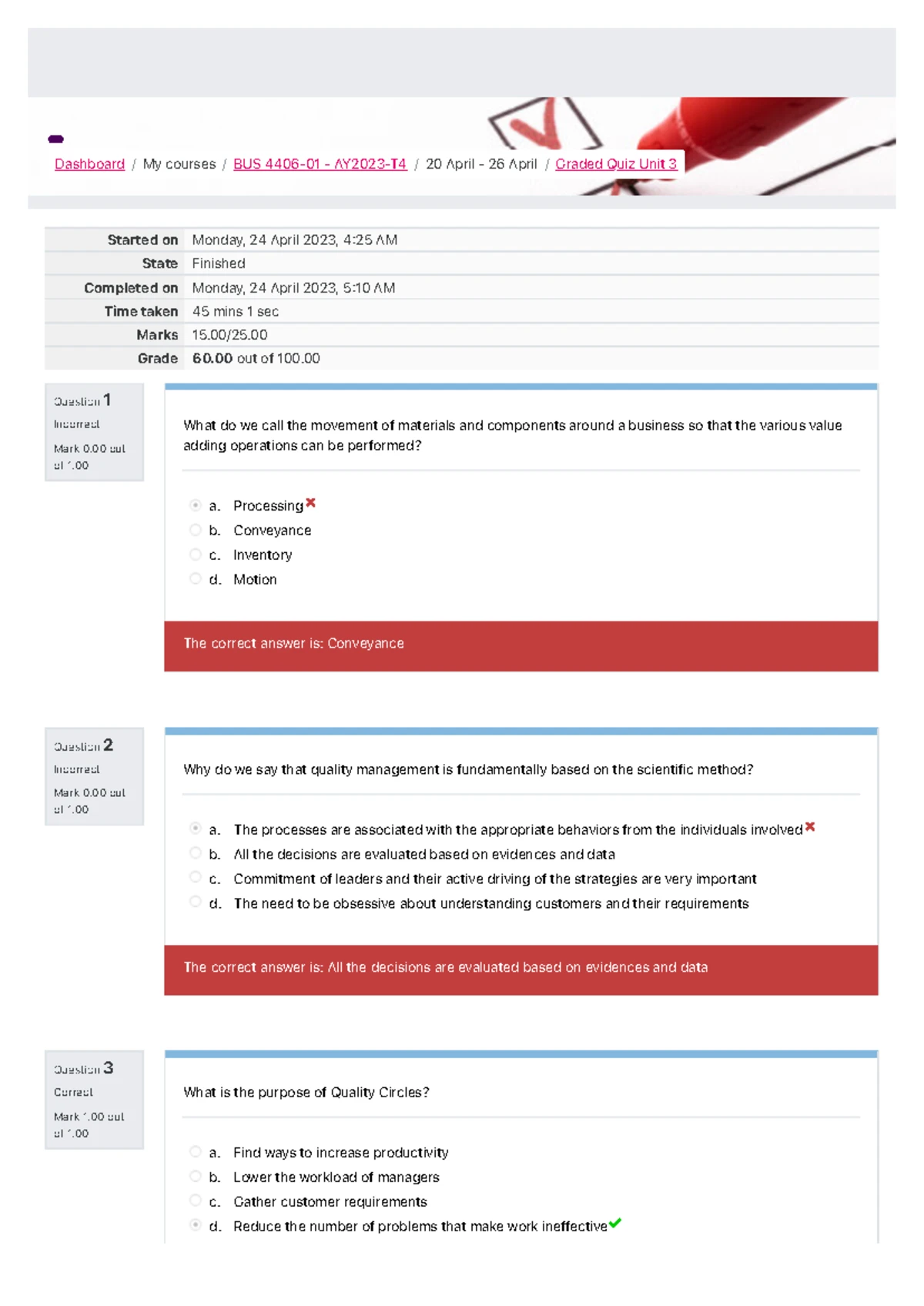 BUS 4406 Graded Quiz Review: Unit 3 Attempt Analysis - Studocu