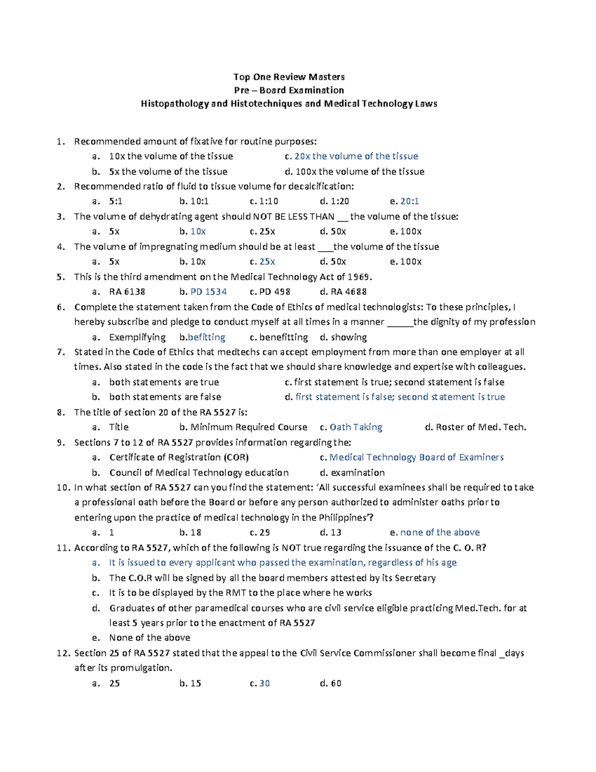 MedTech Laws 1: Pre-Board Exam Review on Histopathology & Techniques ...