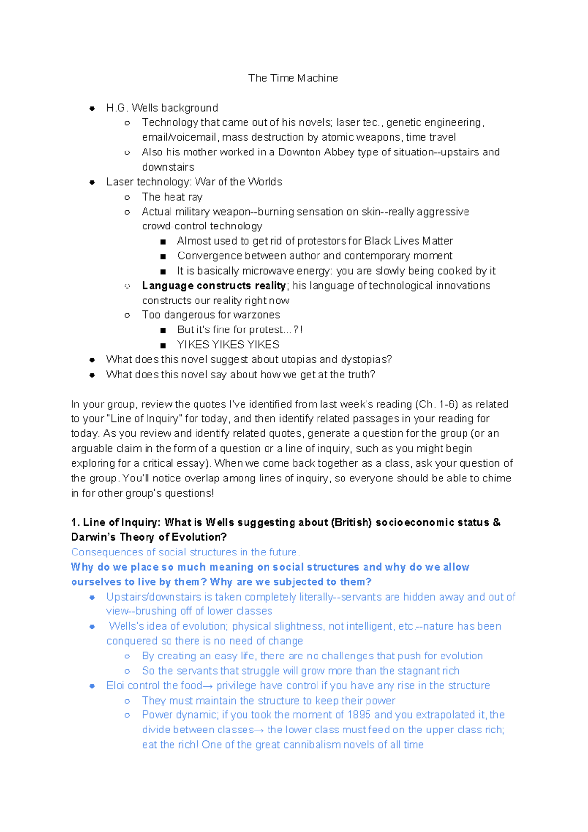 The Time Machine (ENG 201) - Lecture Notes Overview: Weeks 5-7 - Studocu